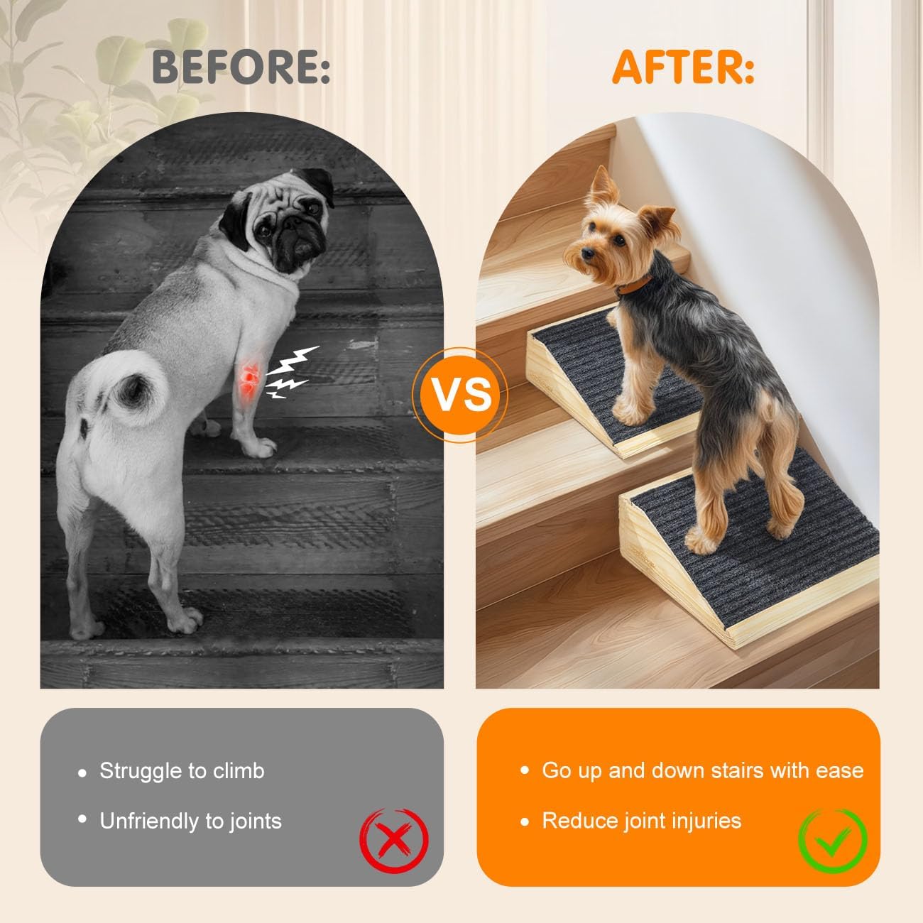 Dog Ramp for Stairs, Non-Slip Dog Stairs, Sturdy Wooden Pet Steps for Small Dogs and Cats Fits Staircase Indoor, Assist for Injured and Older Pets(4 Pack/S, Light Wood)