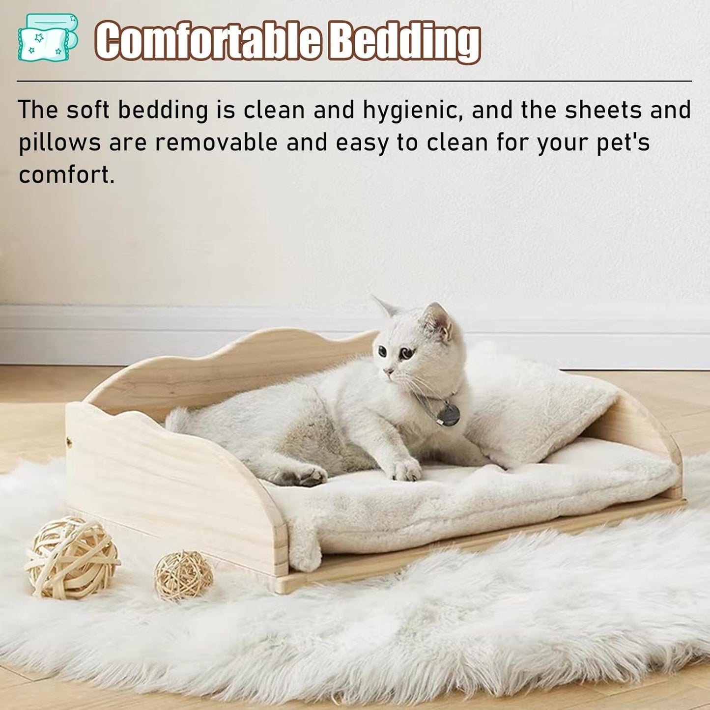 Dog Bed All Seasons Elevated Pet Rest Bed with Railing, Heavy Duty Modern Wooden Cat Cot Furniture, Cute Couch Dog Kennel Shelter for Indoor/Outdoor (Color : 4-with Bedding, Size : M) (2 With Beddi