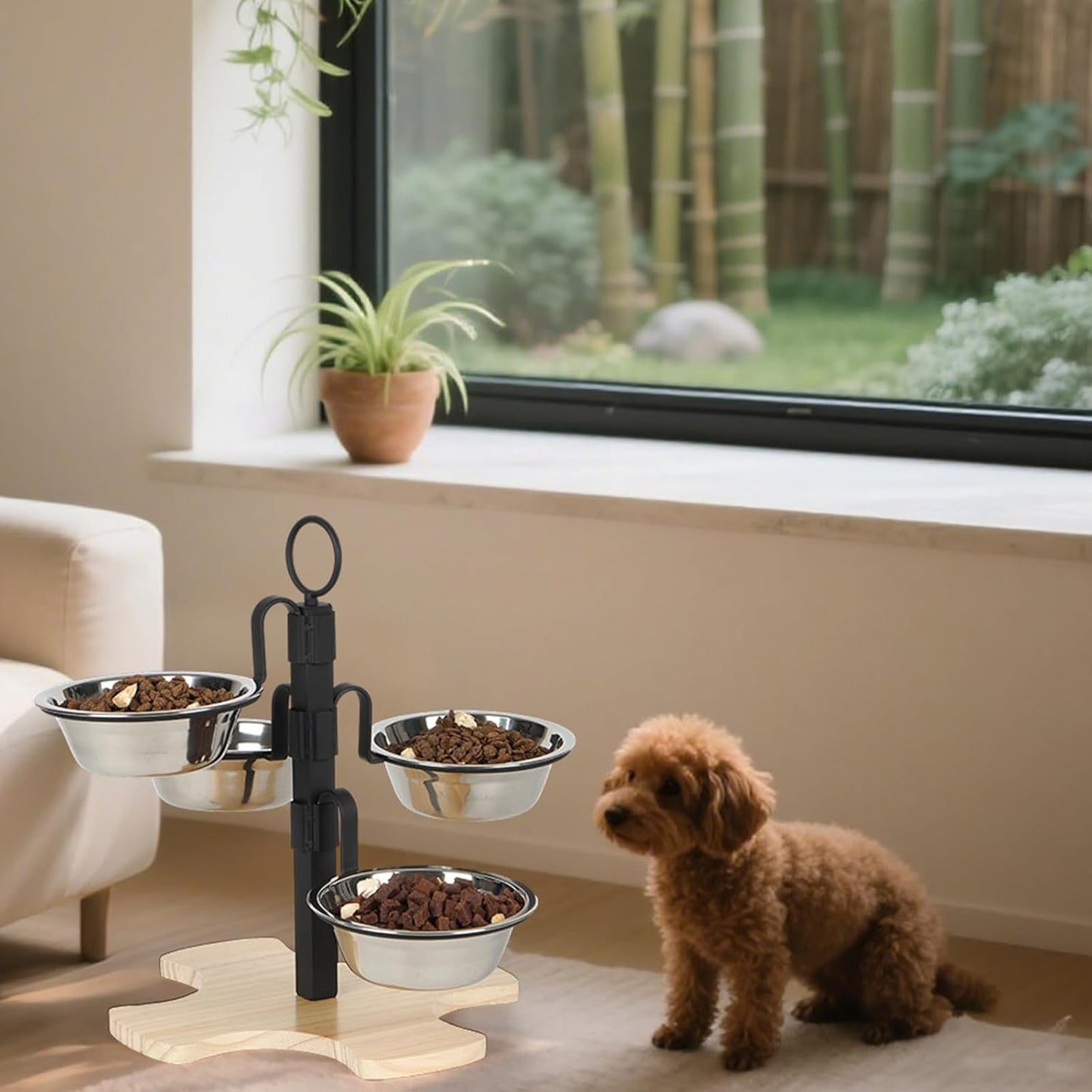 Ergonomic Elevated Dog Bowls with Stable Stand and Quadruple Bowl for Most Breeds Adjustable Heights Dishwasher Safe Pet