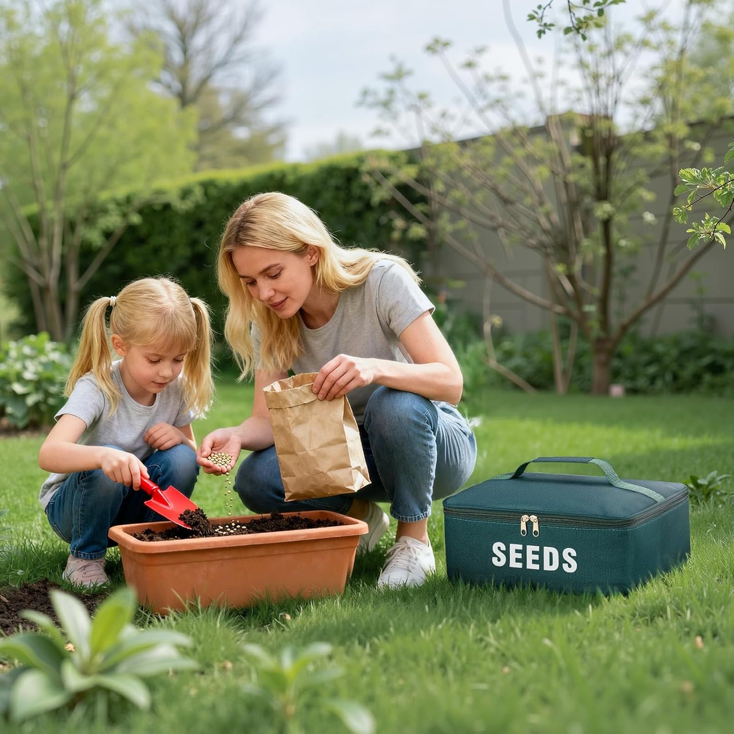 22 Slots Seed Storage Organizer Box with & 30 Seed Envelopes, Large Capacity Seed Packet Organizer Case with Labels, Portable Waterproof Garden Seed Storage Kit for Vegetable Flower Seeds, Green