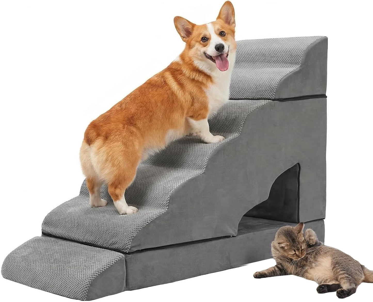 7-Step Extra Tall Dog Steps, Pet Stairs Ramp for 30 to 36 Inch Tall Bed Couch, Anti-Slip Bottom & Soft Foam Pet Ladder for Small Dogs and Cats, Grey
