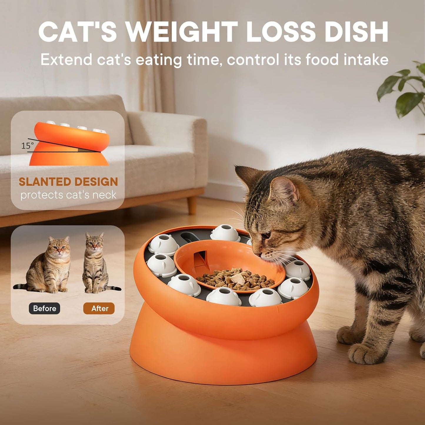 Cat Puzzle Feeder Slow Food Bowl–Interactive Slow Feeder Toys for Indoor Cats, Treat Dispensing Toy to Control Eating, Prevent Overeating & Enrichment Feeding