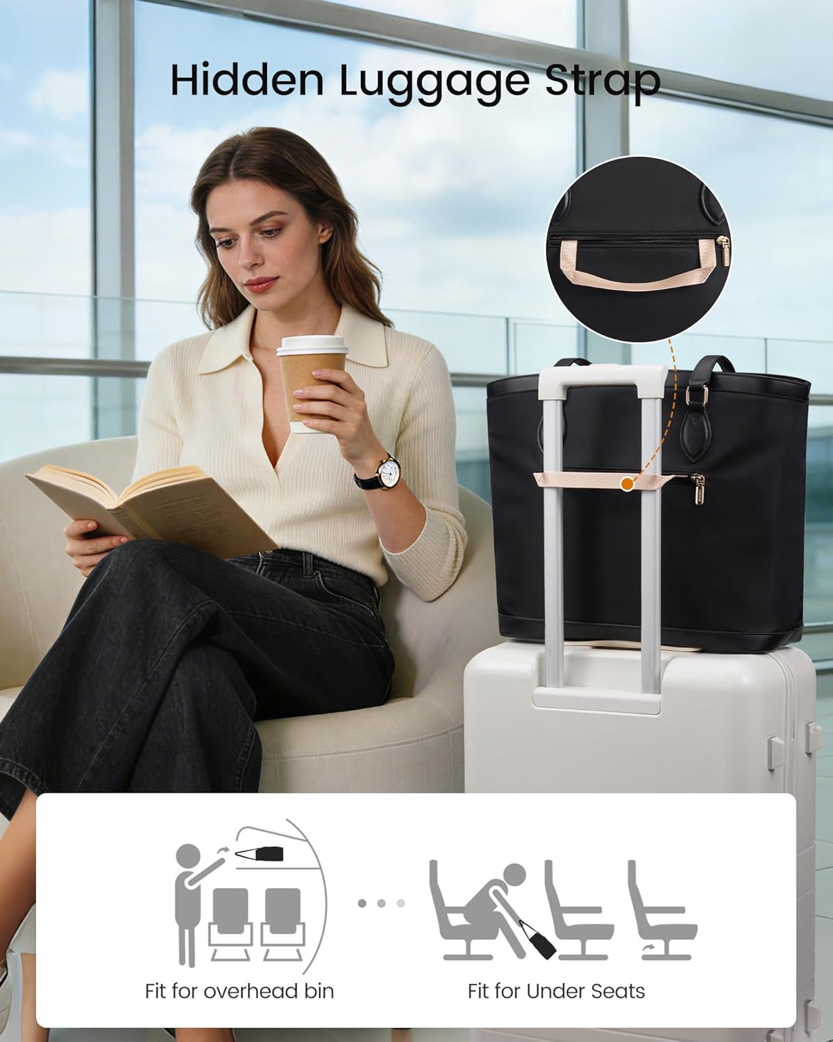 LOVEVOOK Laptop Tote Bag for Women, Lightweight Work Tote with Cup Holder, Waterproof Large Computer Bag for Office Travel