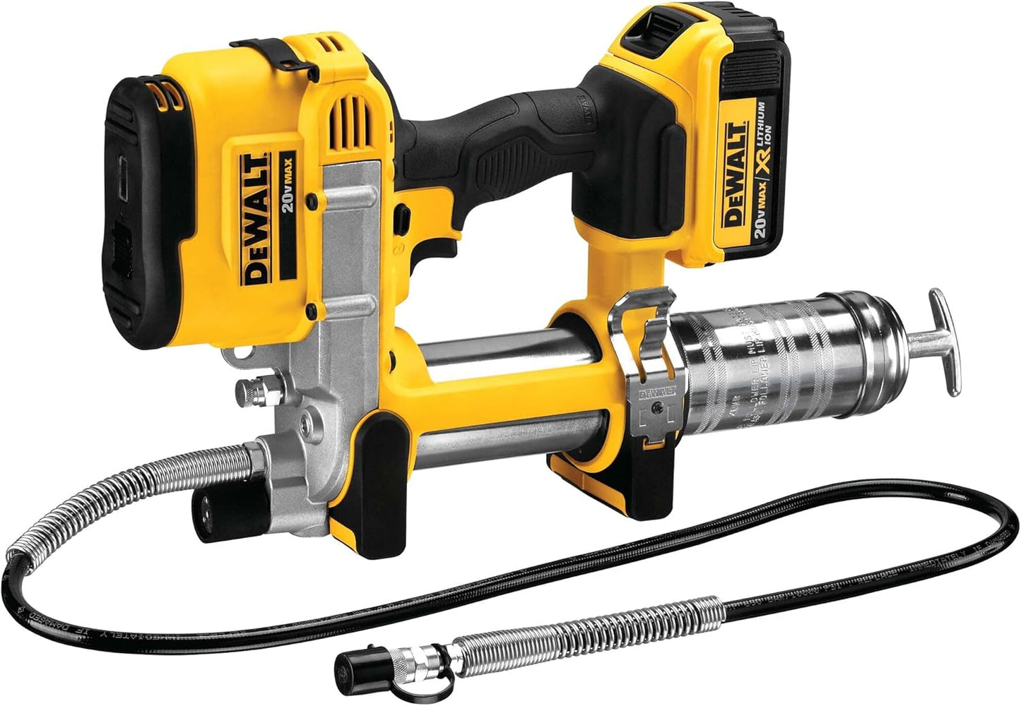 DEWALT Grease Gun Kit 20V MAX with 4.0Ah Battery and Charger, Cordless Grease Gun, LED Light, 42” Hose, 10,000 PSI, Variable Speed Triggers (DCGG571M1)