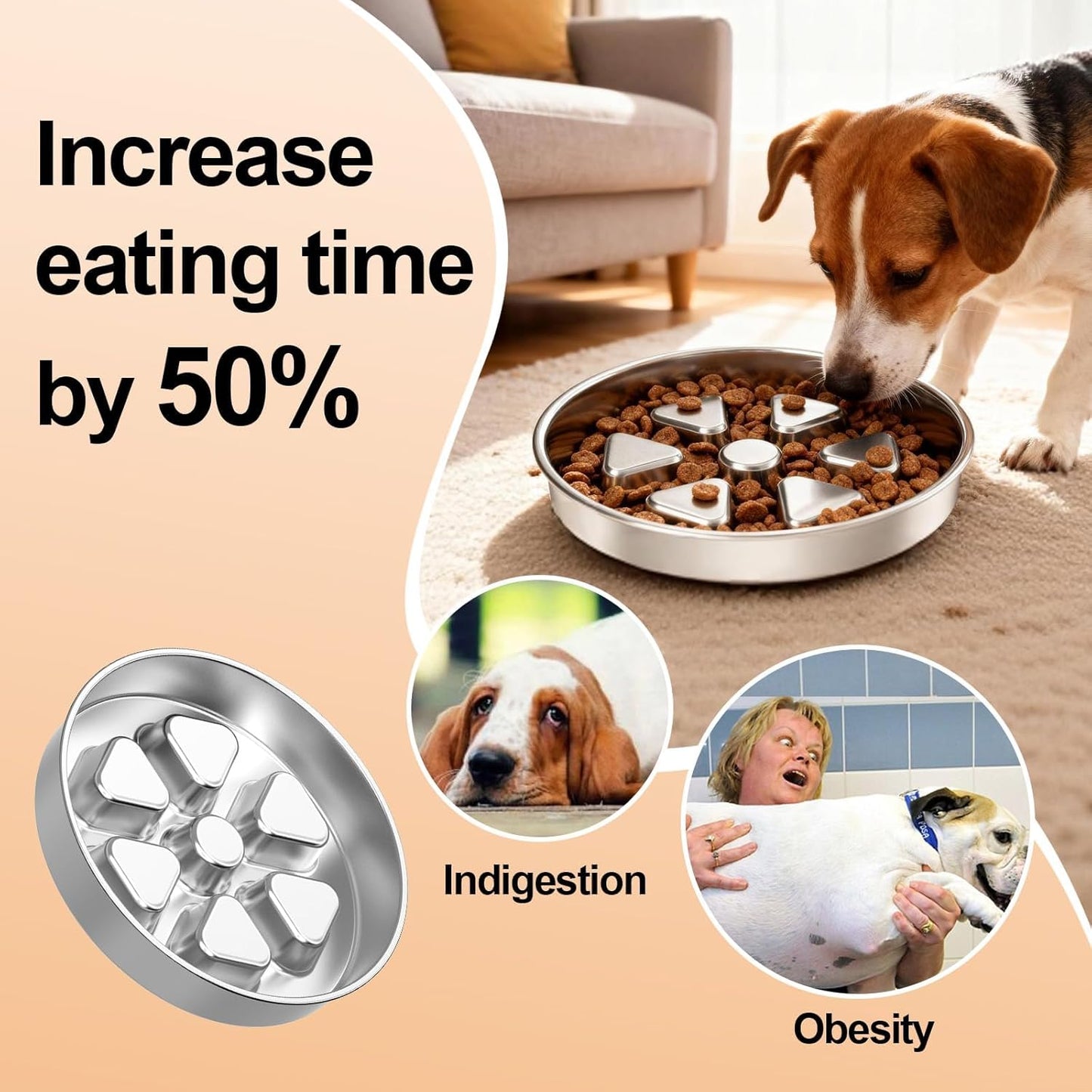 Kactoily Stainless Steel Slow Feeder Dog Bowl, 3 Cup Heavy Duty Slow Eating Bowl, Deep Maze & Non-Slip Base for Medium Dogs, Dishwasher Safe