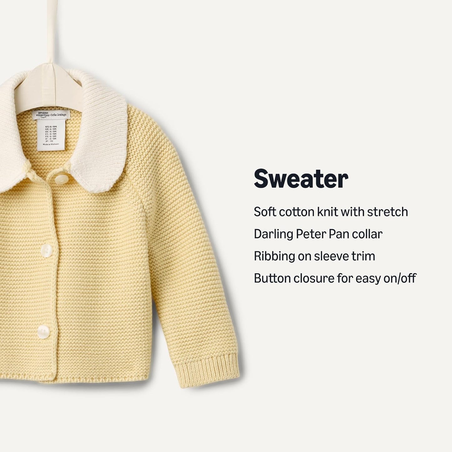 Amazon Essentials x Sofia Grainge Unisex Toddlers and Babies' Peter Pan Collar Sweater Jacket