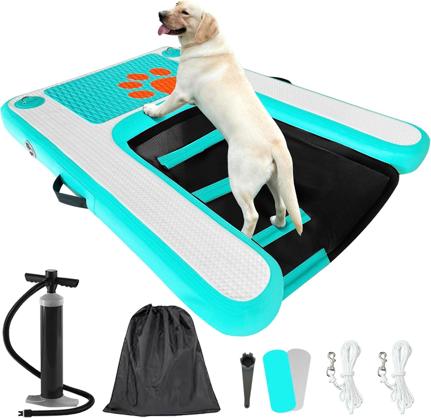 Inflatable Dog Water Ramp Floating Dock - 200LBS Capacity Non-Slip Pet Float Ladder Enables Safe Pool/Lake/Boat Entry