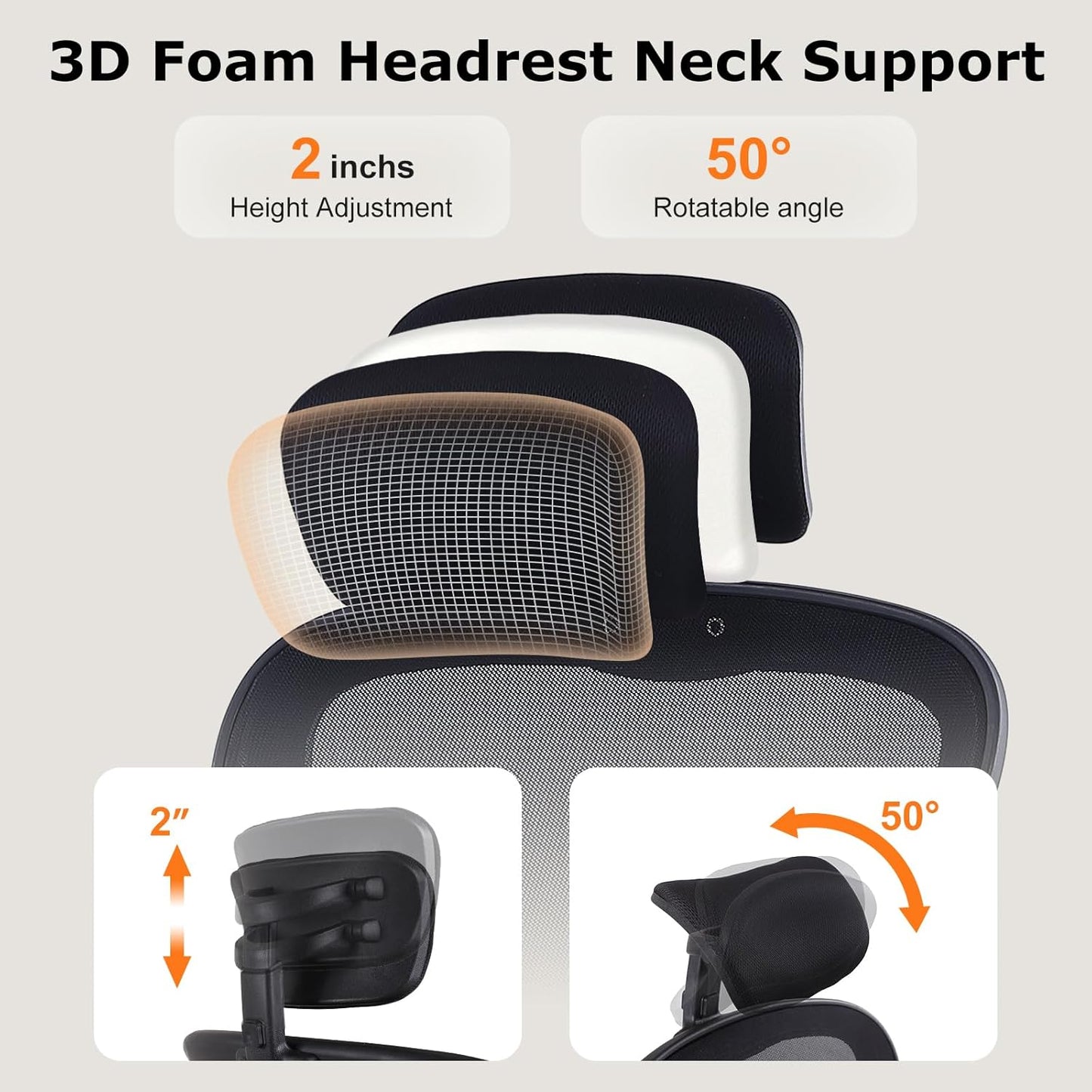 ralex-chair Ergonomic Office Chair with Adjustable Headrest & Lumbar Support, Computer Desk Chair with Flip-Up Armrests, Comfortable for Home, Office, Conference Room