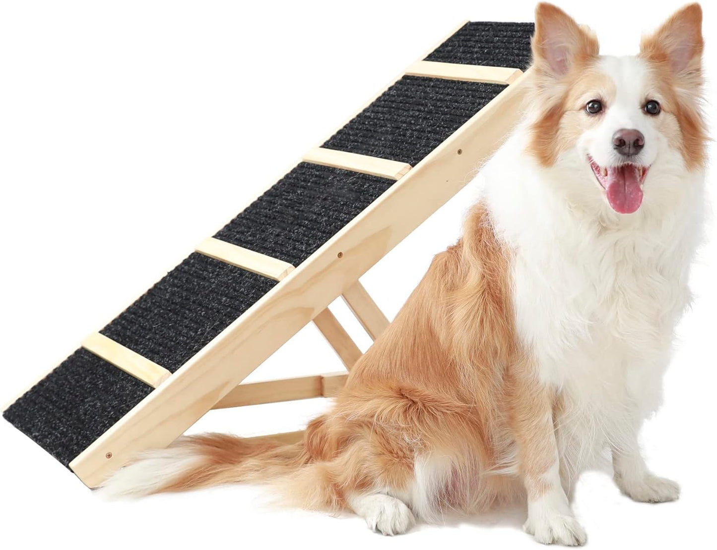 Tall Adjustable Pet Ramp, Folding Portable Wooden Dog Cat Ramp, Non-Slip Paw Traction Surface Dog Step Compatible with Car, SUV, Couch, Adjustable Height from 9.3" to 24,Queen Bed