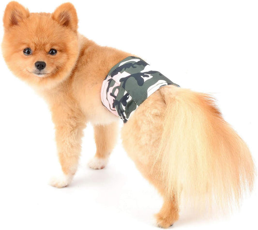 SELMAI Belly Bands for Male Dogs Small Medium Adjustable Washable Doggie Wrap Diapers Leakproof Reusable Comfy Boy Puppy Nappies Absorbent Pads Prevent Licking Fashion Camouflage Design Green Camo XL