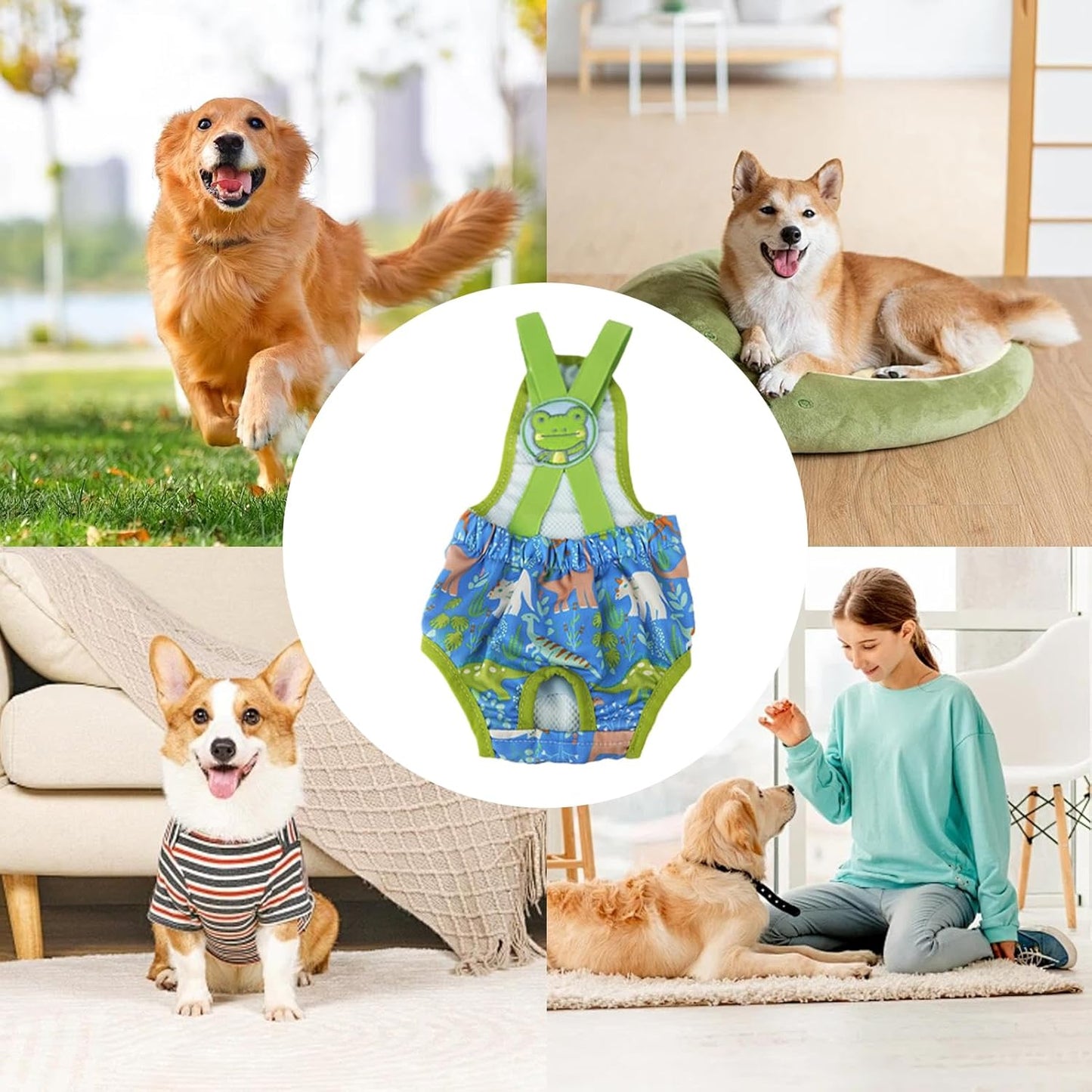 Diaper for Dogs - Washable Female Wraps with Suspender - Reusable Doggy Diaper - for Home Apartment Indoor Outdoor Travel Car Crate Kennel Yard Park Beach Camping