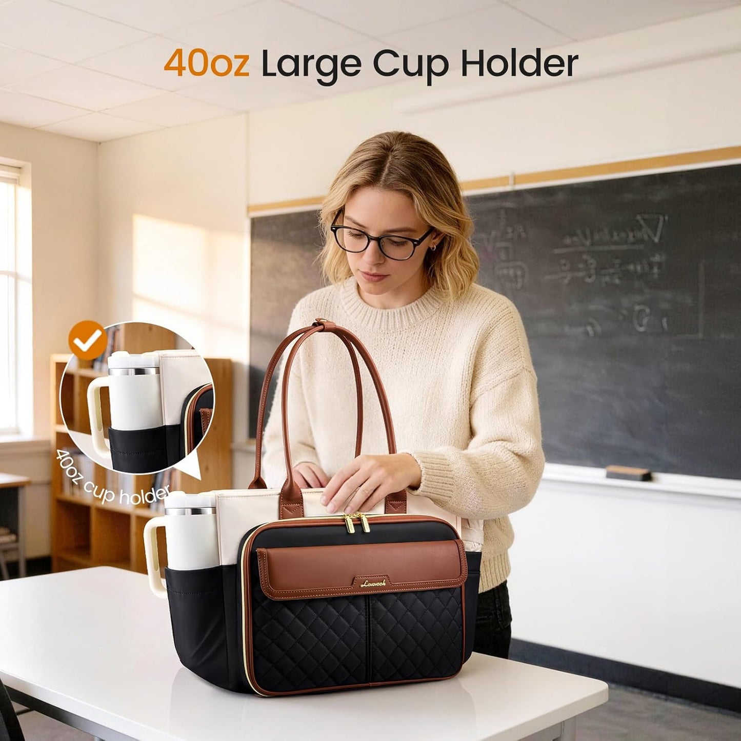 LOVEVOOK Teacher Tote Bag for Women, Laptop Bag Briefcase with Accordion File Pocket, Nurse Handbag for Work, Travel, College