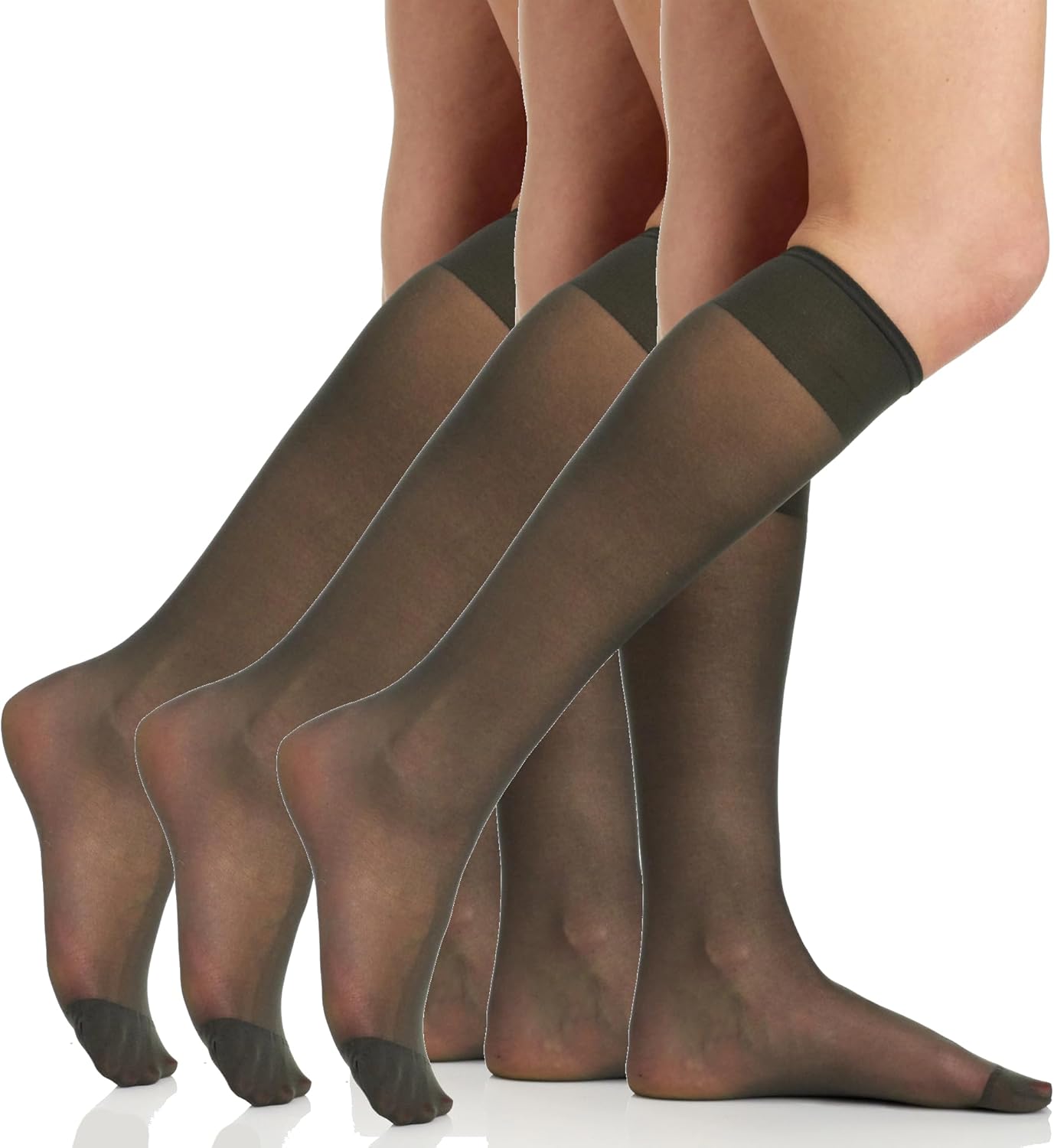 Berkshire womens 3 Pair Pack All Day Sheer Reinforced Toe Knee High Dress Sock, Off Black, 8.5 - 11 US