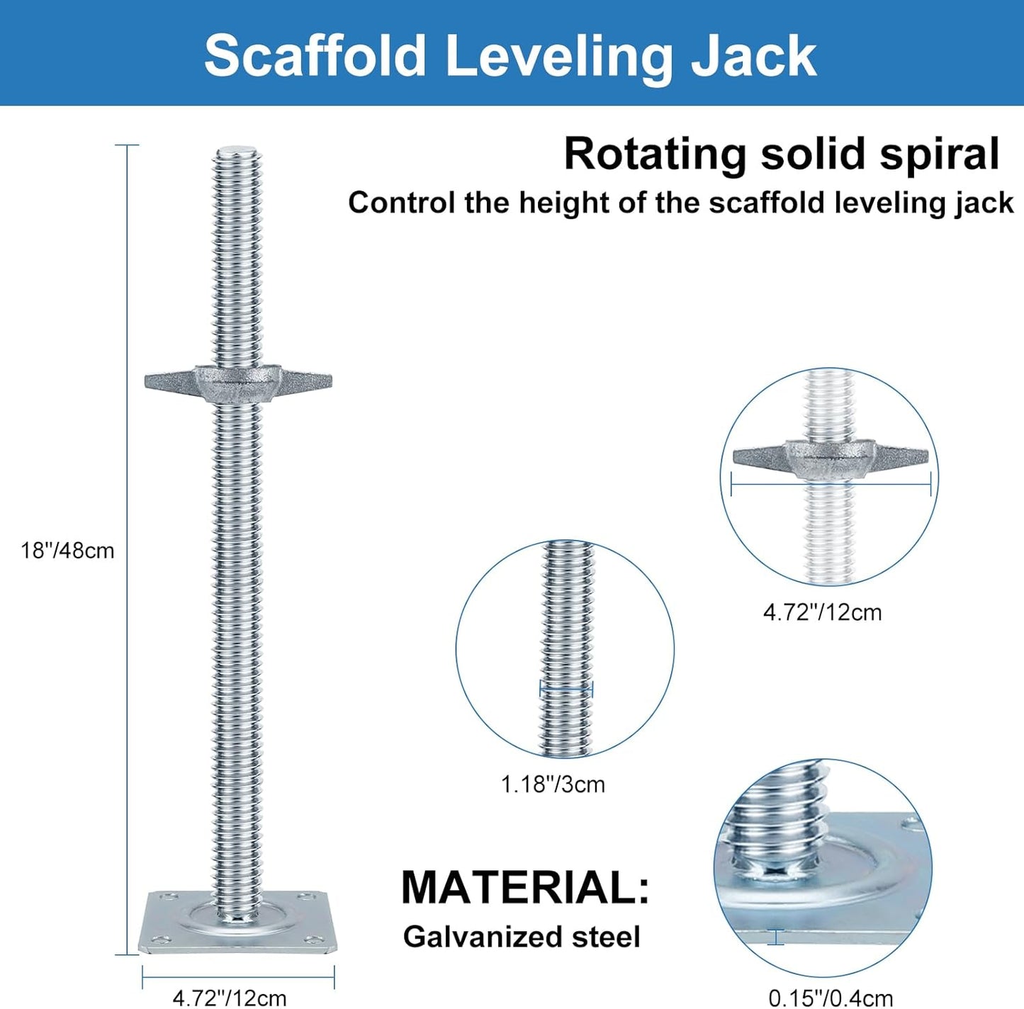 18" Scaffold Adjustable Leveling-Jack Parts - Yzzwer Galvanized Solid Threaded Rod Scaffolding Feet for Baker Style Scaffolding 4 Pack