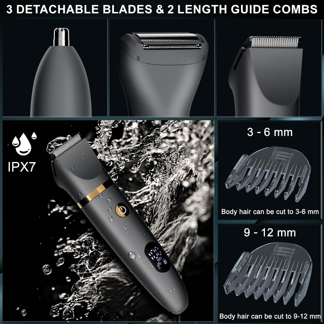 Ball Shaver for Men, 3-in-1 Multifunction Body Hair Trimmer & Pubic Shaver with Titanium Blades (No Nicks!), IPX7 Waterproof Electric Razor, LED Display, Wet/Dry
