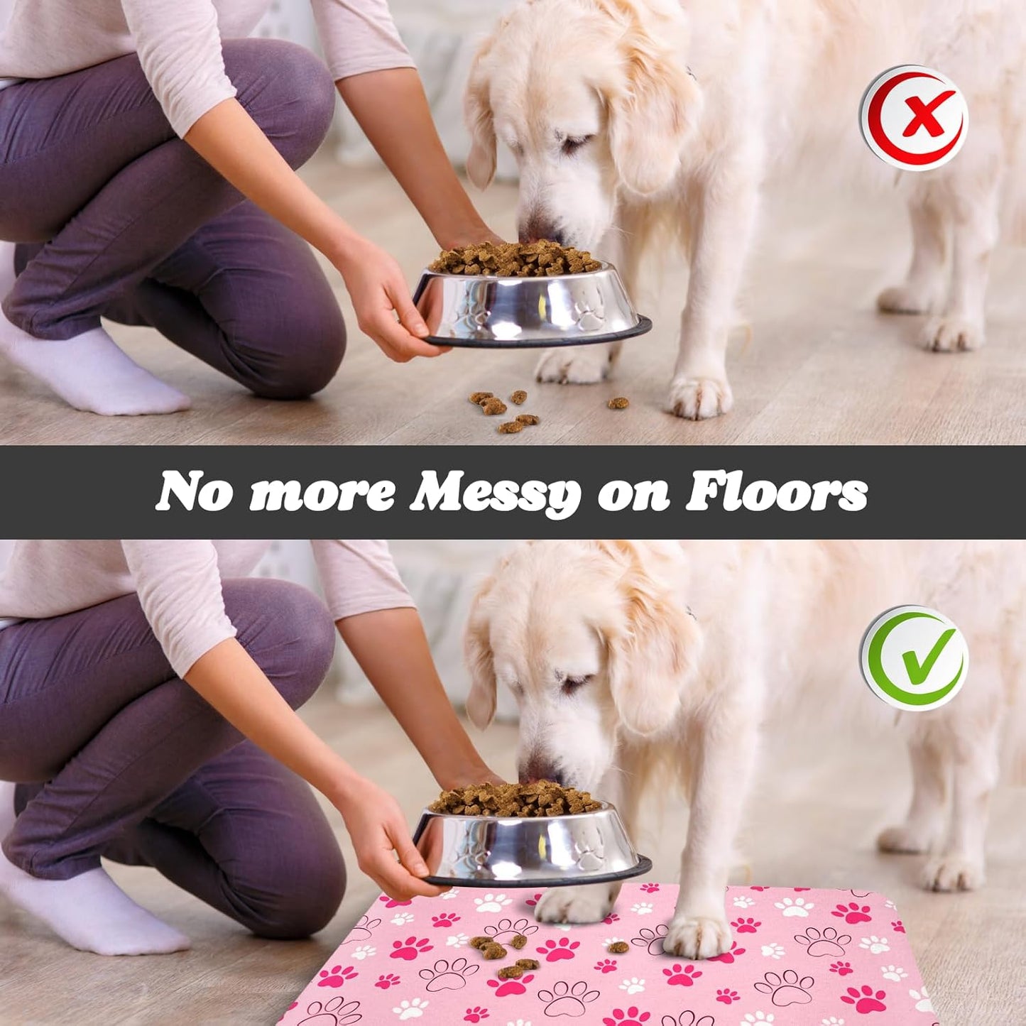 Dog Food Mat, Absorbent Water Bowl Mats Cat Pet Feeding Placemats Pink 12 * 20 inch