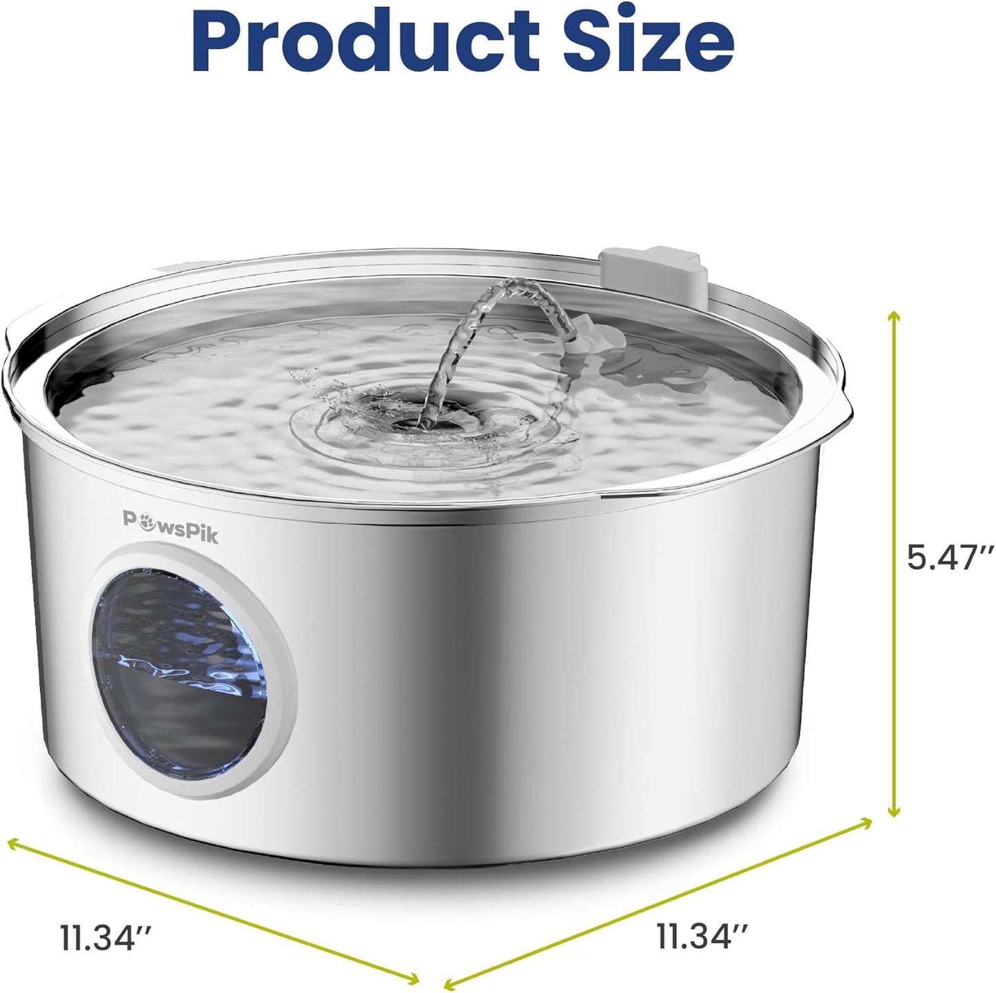 PawsPik Ultra-Quiet Stainless Steel Dog Water Fountain, 1.8-gal