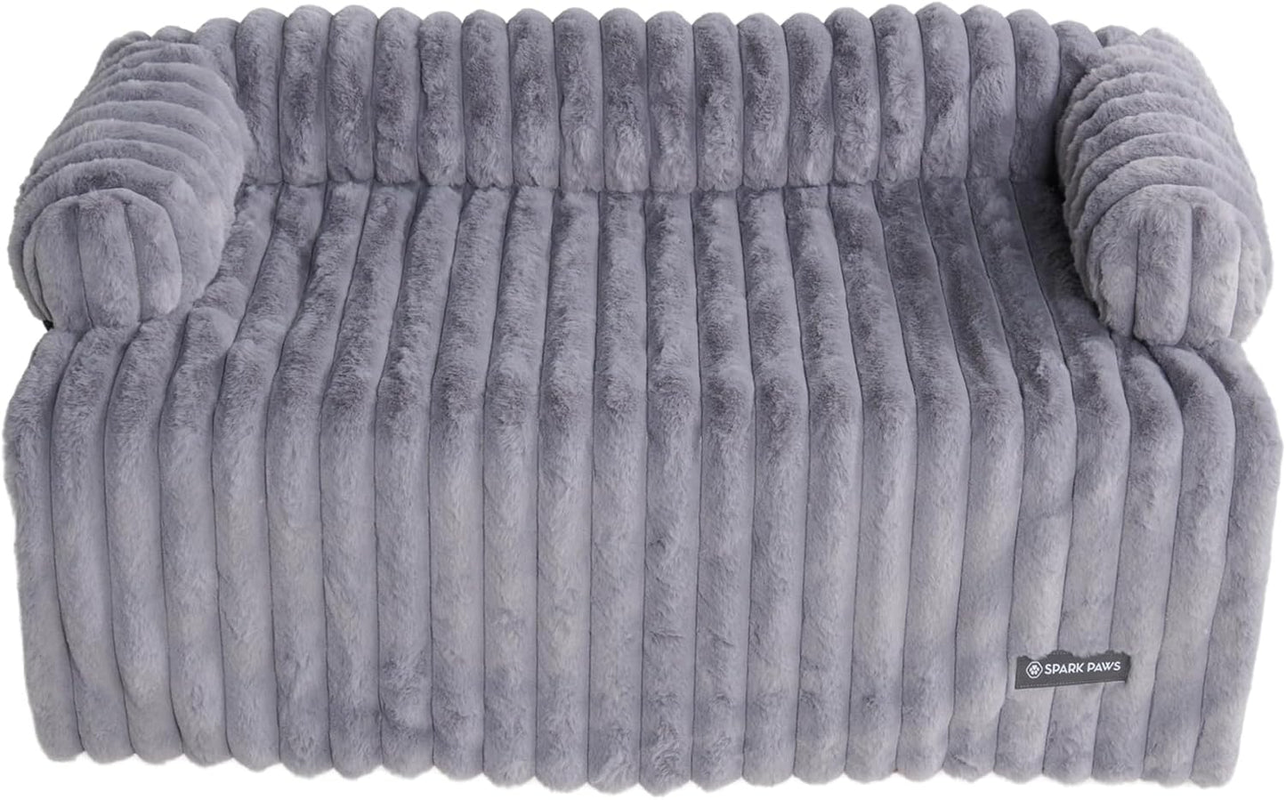 Spark Paws 럭셔리 강아지 소파 커버 침대, 대형 및 소형견을 위한 진정 반려동물 가구 프로텍터, 소파, 소파 및 침대용 세탁 가능한 볼스터 강아지 침대 - 그레이, 미디엄