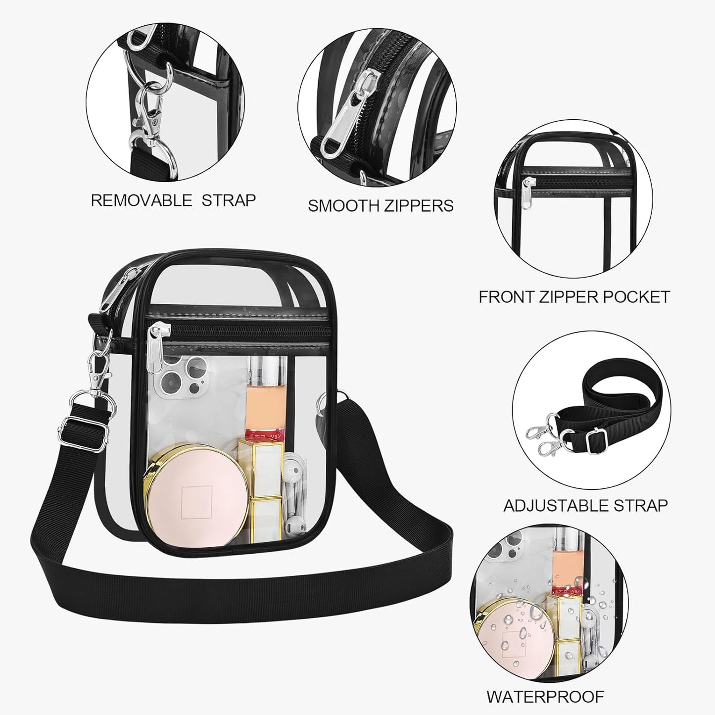 USPECLARE Clear Purse Stadium Transparent Messenger Bag Stadium Approved for Men and Women Clear CrossBody Bag