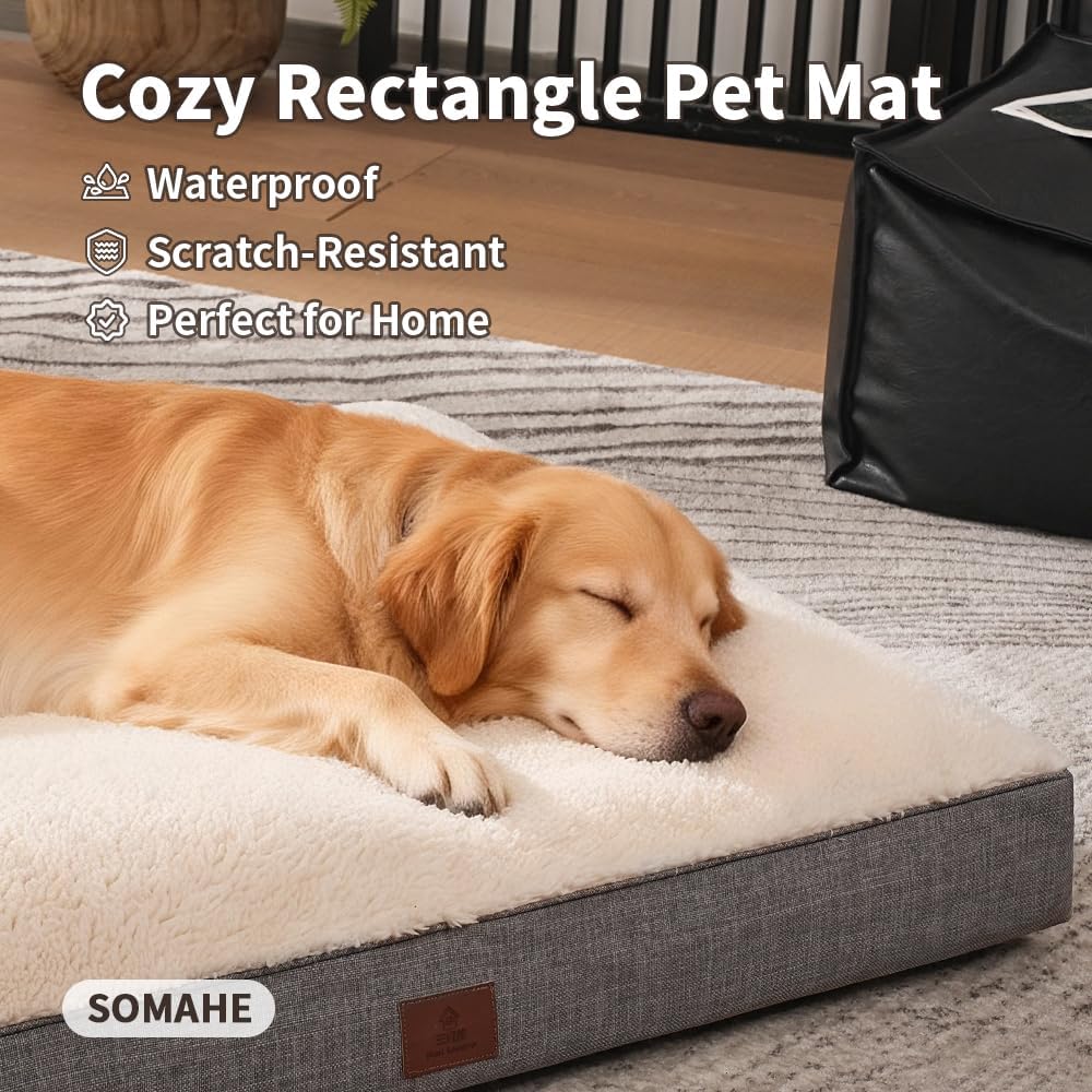 Dog Crate Bed Orthopedic Dog Bed for Small Dogs Reversible Plush Washable Pet Mat with Flat Crate Foam & Removable Cover, 35 x 27 × 4 Inch Grey