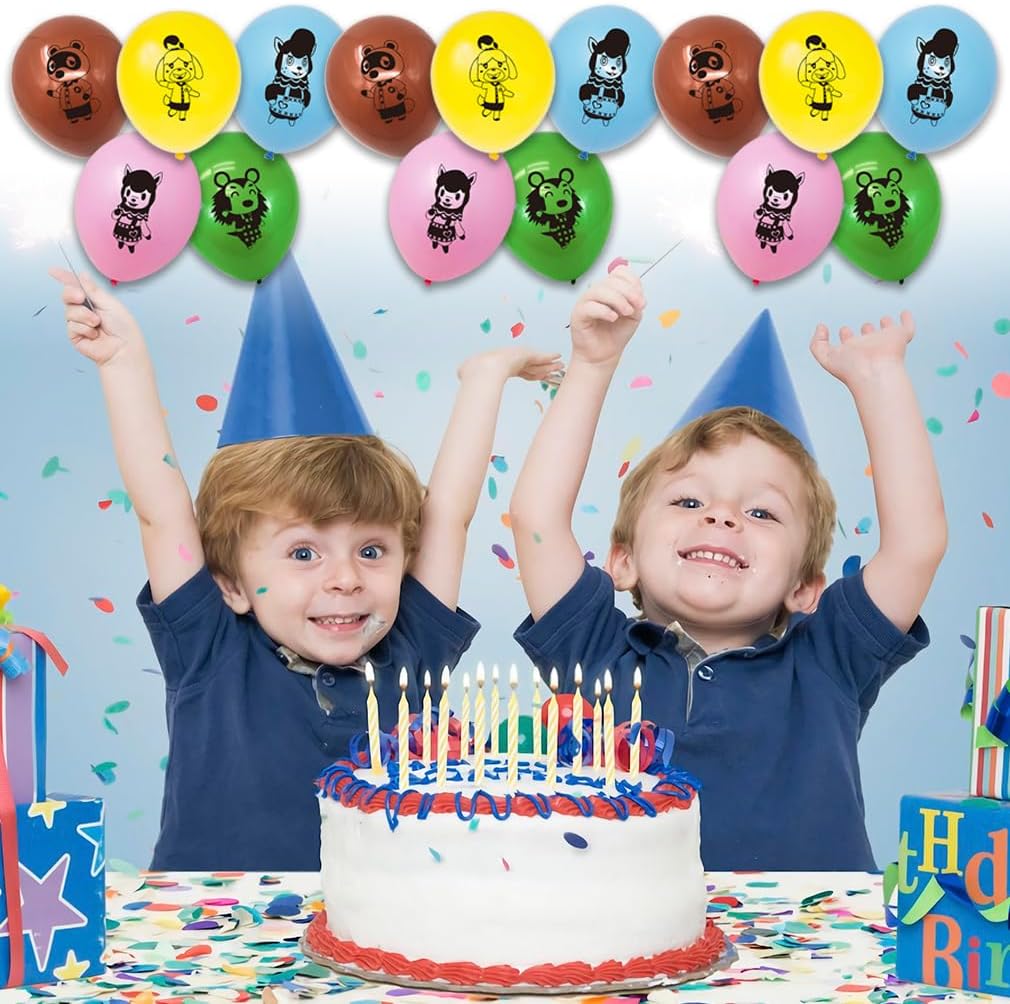 42pcs Animal-Crossing Birthday Party Supplies Pack Includes，Banner，Cake Topper，Blackdrop,Balloons for party supplies