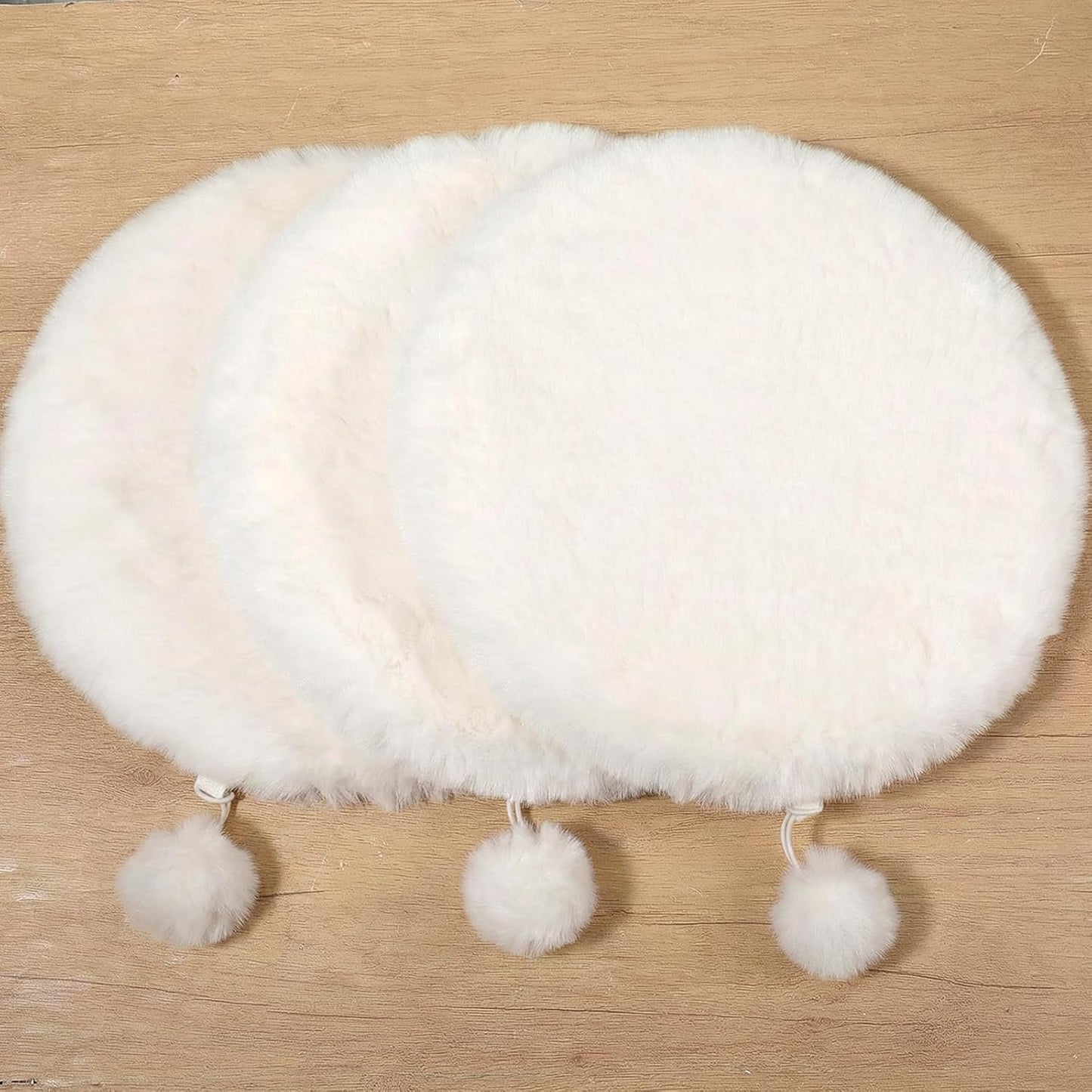 3-Pack 14" Round Cat Bed Cushion Pad Mat, Cream Faux Rabbit Fur & High-Density Foam Pet Sleeping Mat, Plush Dog Bed Mats with Wool Balls, Washable Replacement Pad for Cat Tree, Carrier, Crate, Kennel