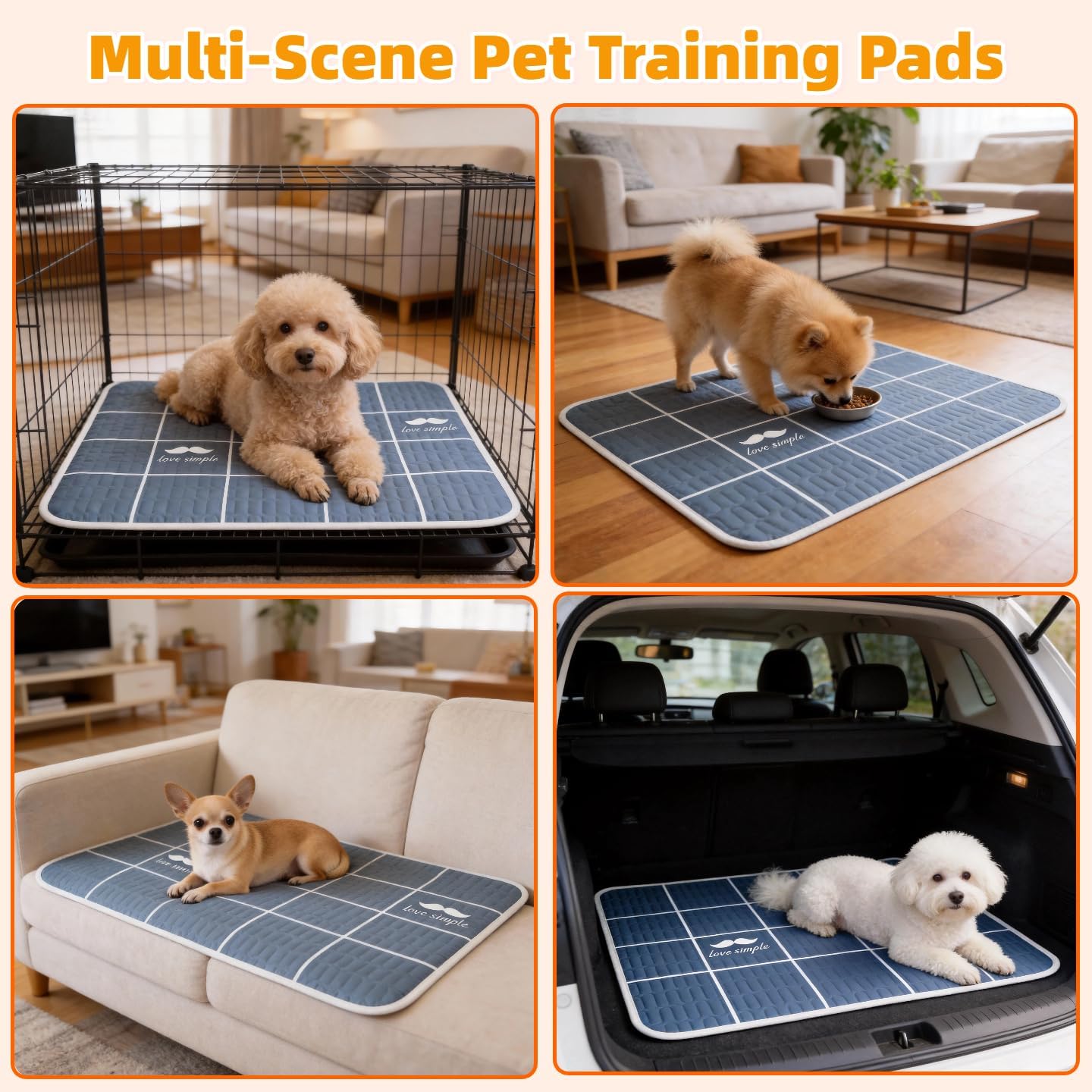 Washable Puppy Pads with Pheromones, 4 Pack - Super Absorbent Leakproof Waterproof Reusable Puppy Potty Training Pads with Non-Slip Backing for Crate, Playpen, Bed, Whelping Box (Grey, 18" x 24")