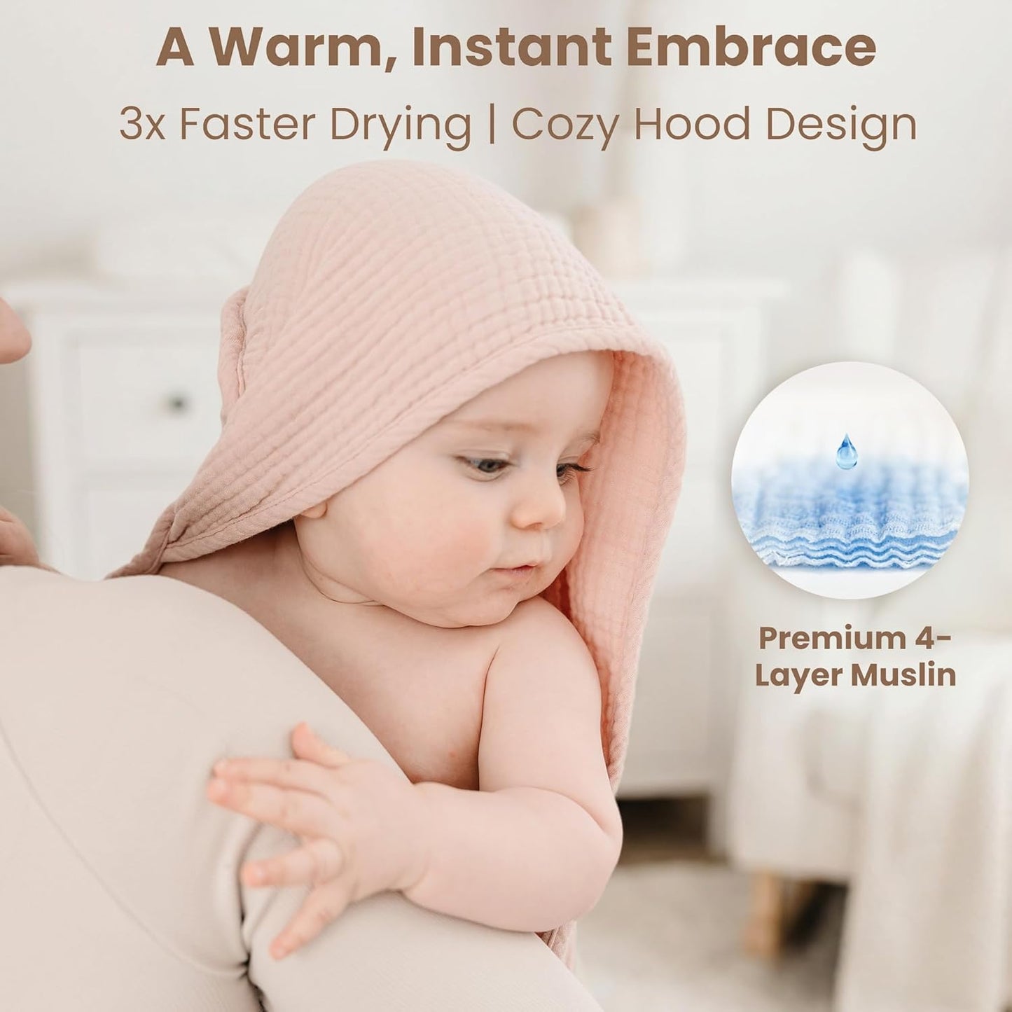 Konssy 2-Pack Muslin Hooded Baby Towels, 100% Cotton, Ultra-Soft & Absorbent Baby Bath Towels with Hood for Newborn & Infant (Pink, Floral,32" x 32")