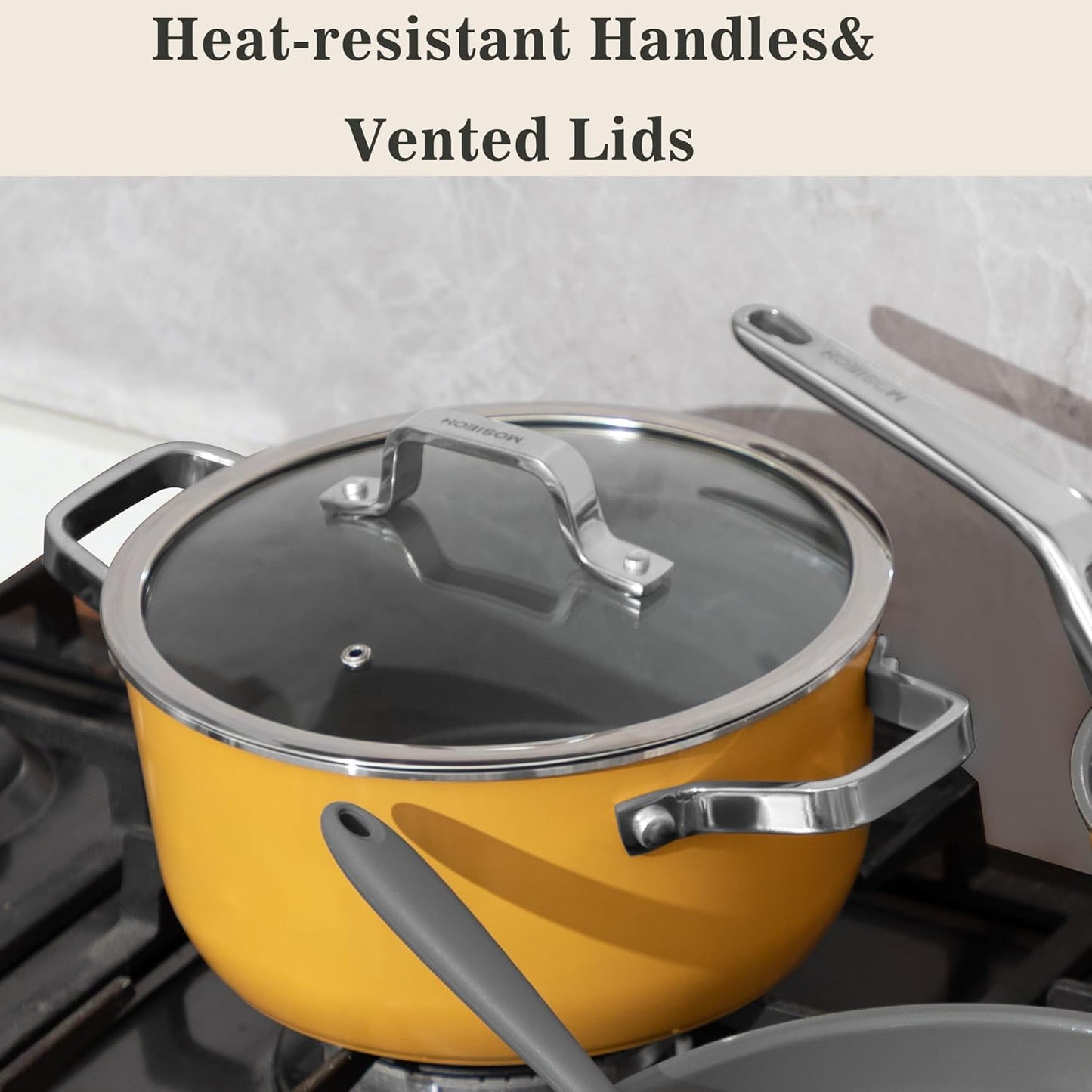 10-Piece Ceramic Nonstick Cookware Set with Lids - PFAS/PTFE/PFOA-Free, Interior & Exterior Ceramic Coating | Easy to Clean | All Stovetop Compatible | Induction & Oven-Safe up to 480°F