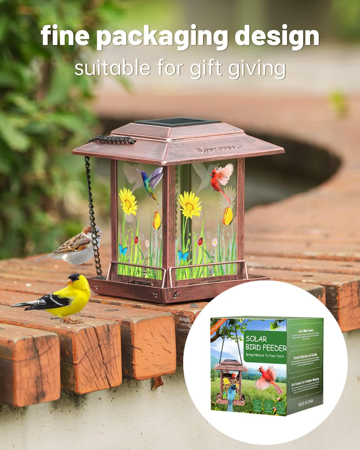 Solar Bird Feeders for Outdoors - 2.5 LBs Metal Wild Large & Small Bird Feeder for Outside Hanging, Gift Ideas for Avian Enthusiast Garden Yard Seeds (Chew-Proof, Weather Resistance)