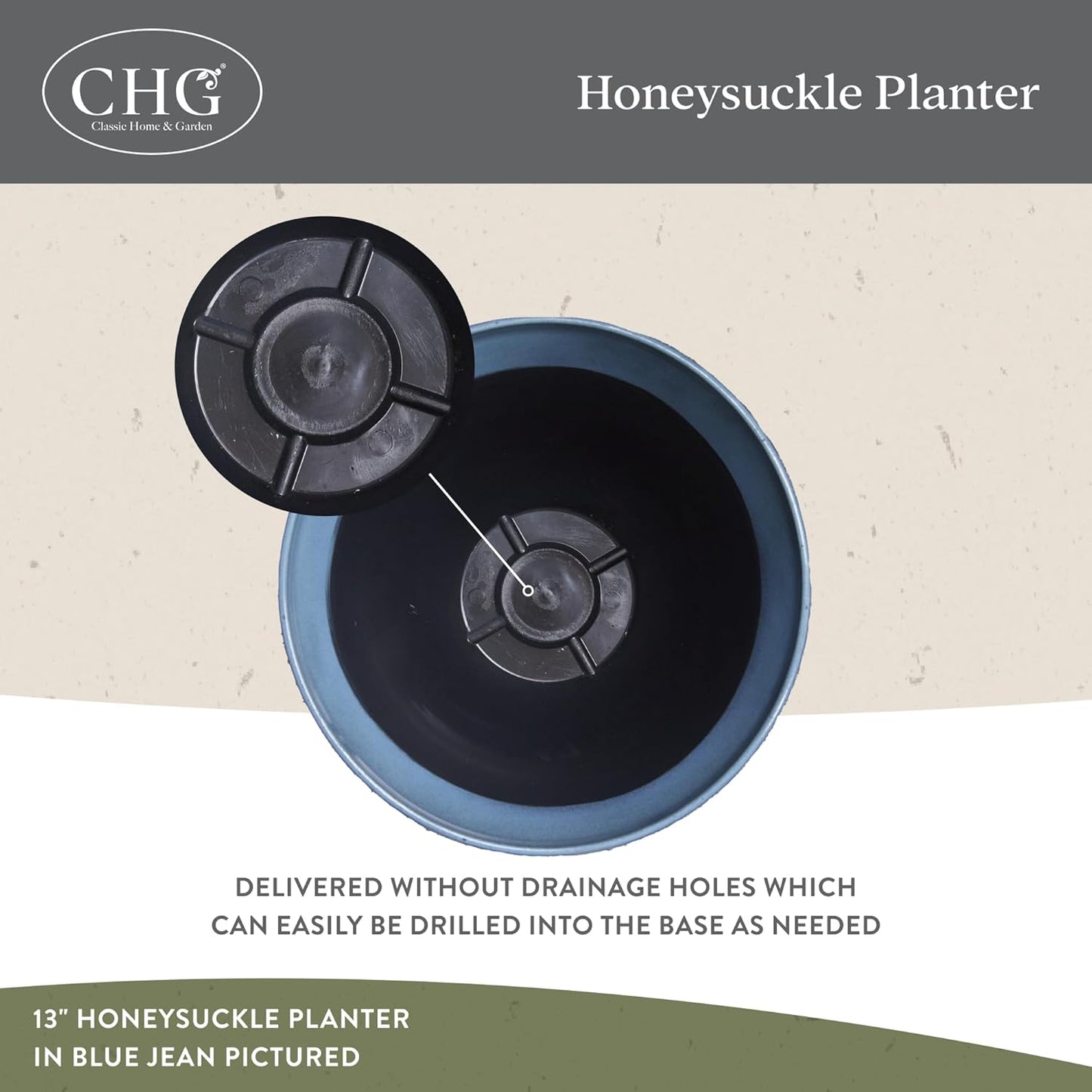 Classic Home and Garden Honeysuckle Flower Pot Garden Planter, 13" Blue Jean (Pack of 2)