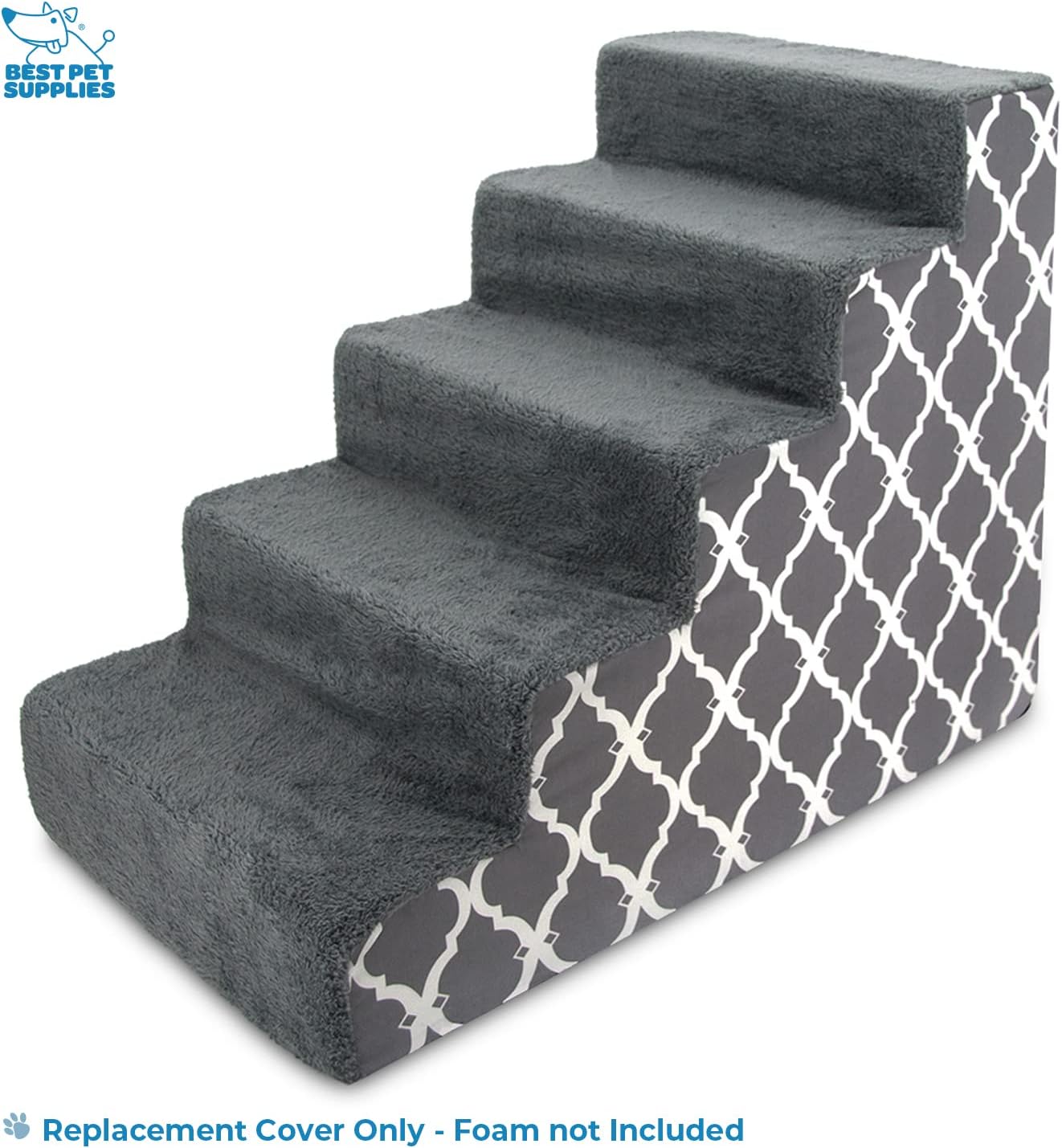 Best Pet Supplies Foam Pet Steps Cover for Small Dogs and Cats, Portable Ramp Stairs for Couch, Sofa, and High Bed Climbing (Cover Only) - Gray Lattice, 5-Step (Cover Only)