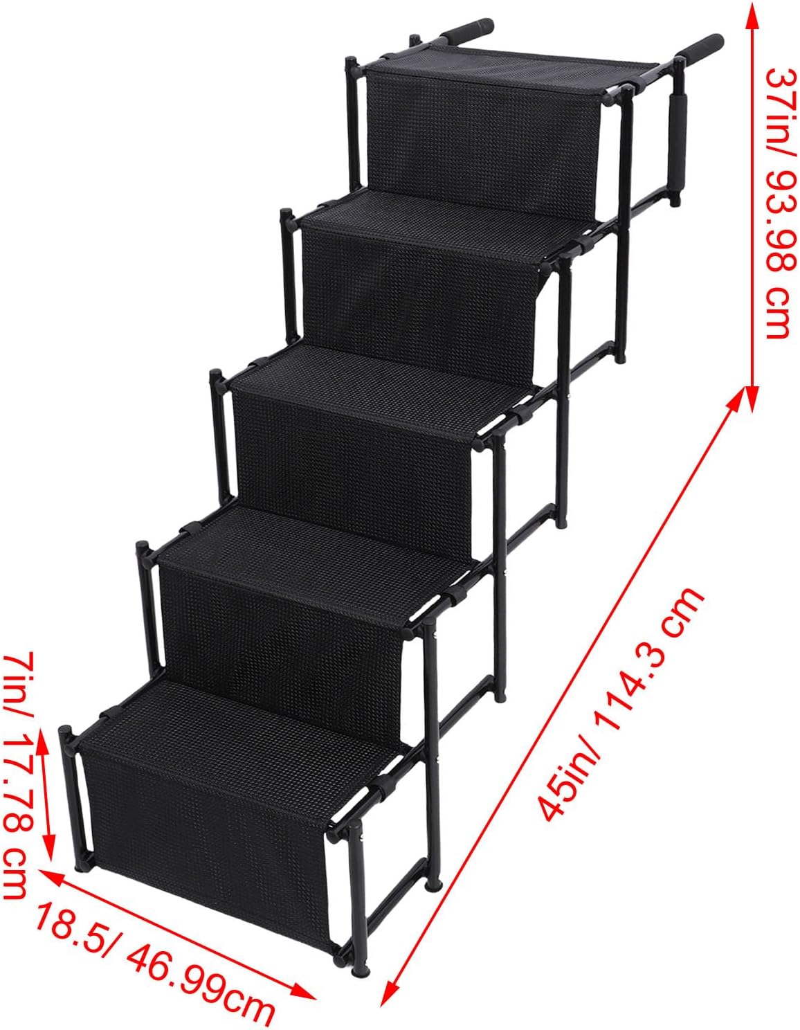 Luqeeg Foldable Dog Ramp, 5 Step Portable Dog Stairs, Non Slip Surface Wide & Gentle Slope Secure Fastening Pet Ladder Ramp with Soft Handles for SUV Truck High Bed Sofas