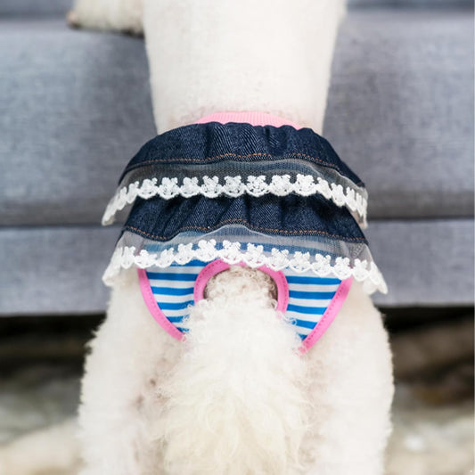 CHICTRY Soft Breathable Dog Nappies Female Reusable Washable Puppy Sanitary Pants Adjustable Elastic Waist with Leak Guard Denim Blue Medium