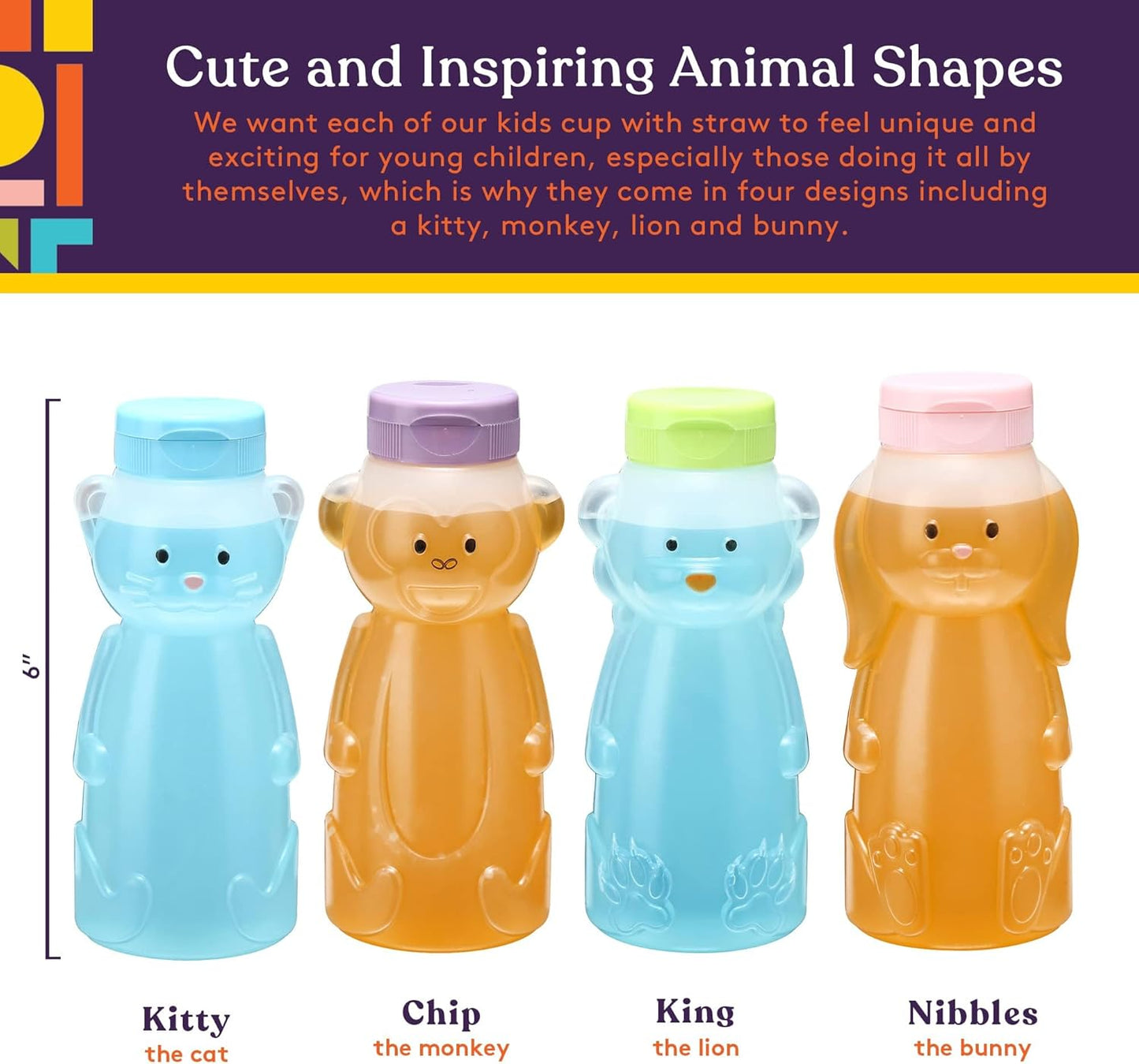 Special Supplies Honey Bear Straw Cup For Babies, 4-Pack, Fun Animal-Shaped Baby Led Weaning Training Drink for Straw Training and Weaning