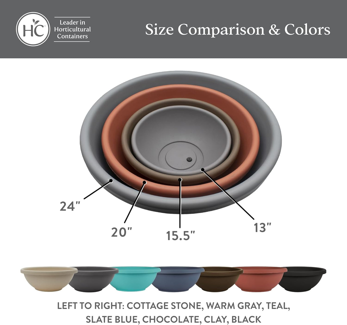 The HC Companies Shallow Planter with Drainage - Contemporary Garden Bowl Planter for Flowers, Herbs & More - Round Succulent Planter Pot for Indoors and Outdoors (20" Warm Gray, Pack of 1)