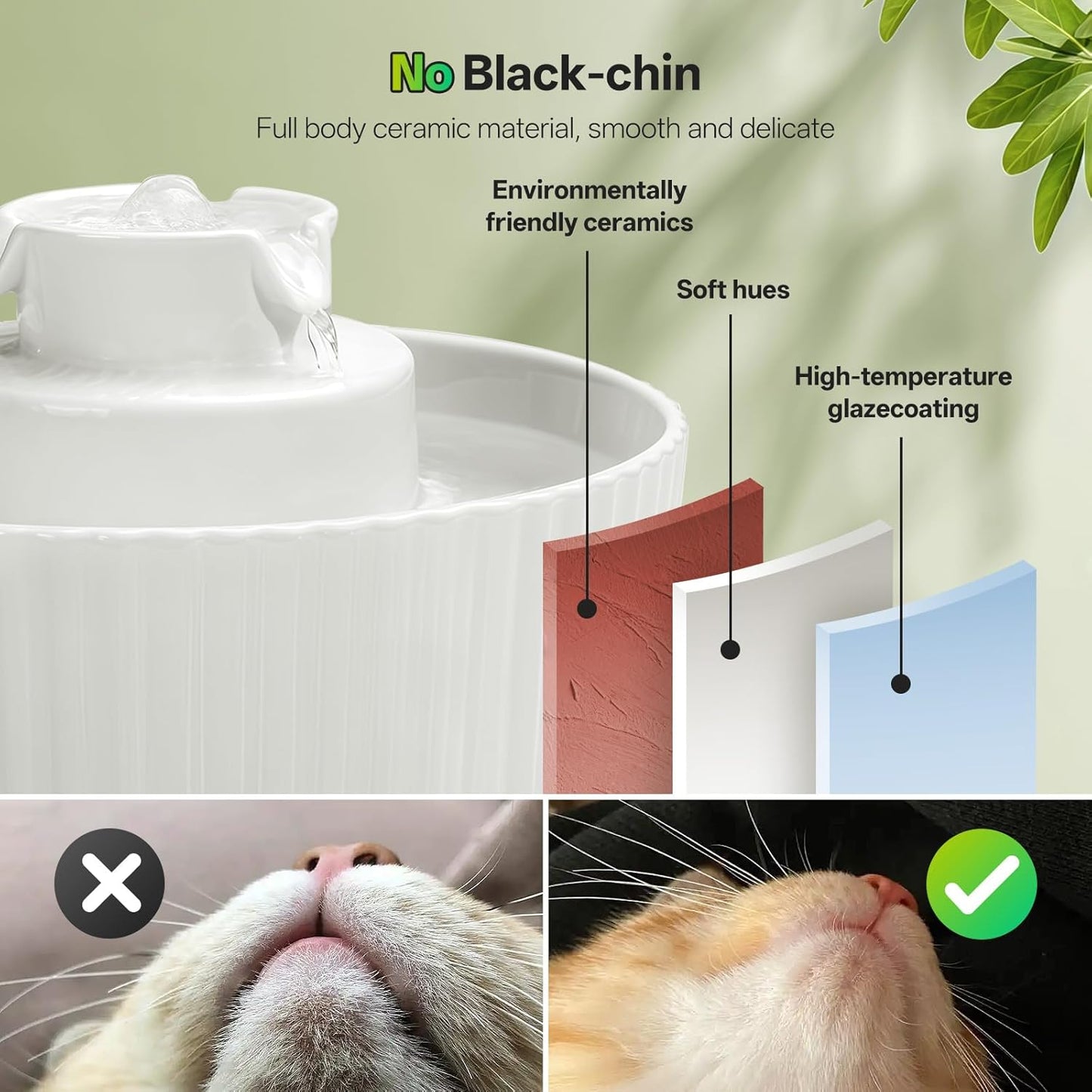 Ceramic Cat Water Fountain, 2.1L/70oz Porcelain Pet Drinking Dispenser with 4 Set Replacement Filter & Sponge, Automatic Dog Water Bowl with Ultra-Quiet Pump, Cat Feeding Watering Supplies(White)
