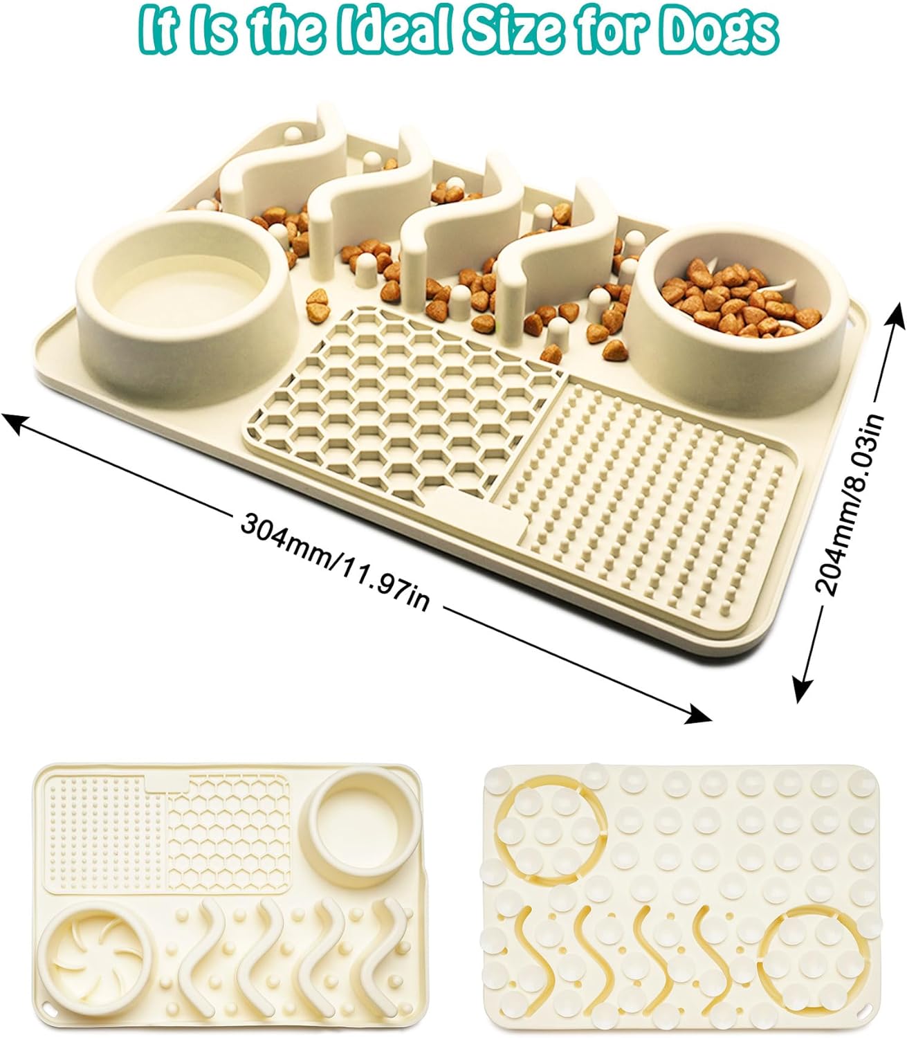 Slow Feeder Mat, Silicone Lick Mat with Suction Cups for Dog Cat, Puzzle Snuffle Mat for Pet Smell Training Bored Puppy, Interactive Sniff Mat Slow Eating Keep Busy (Beige)