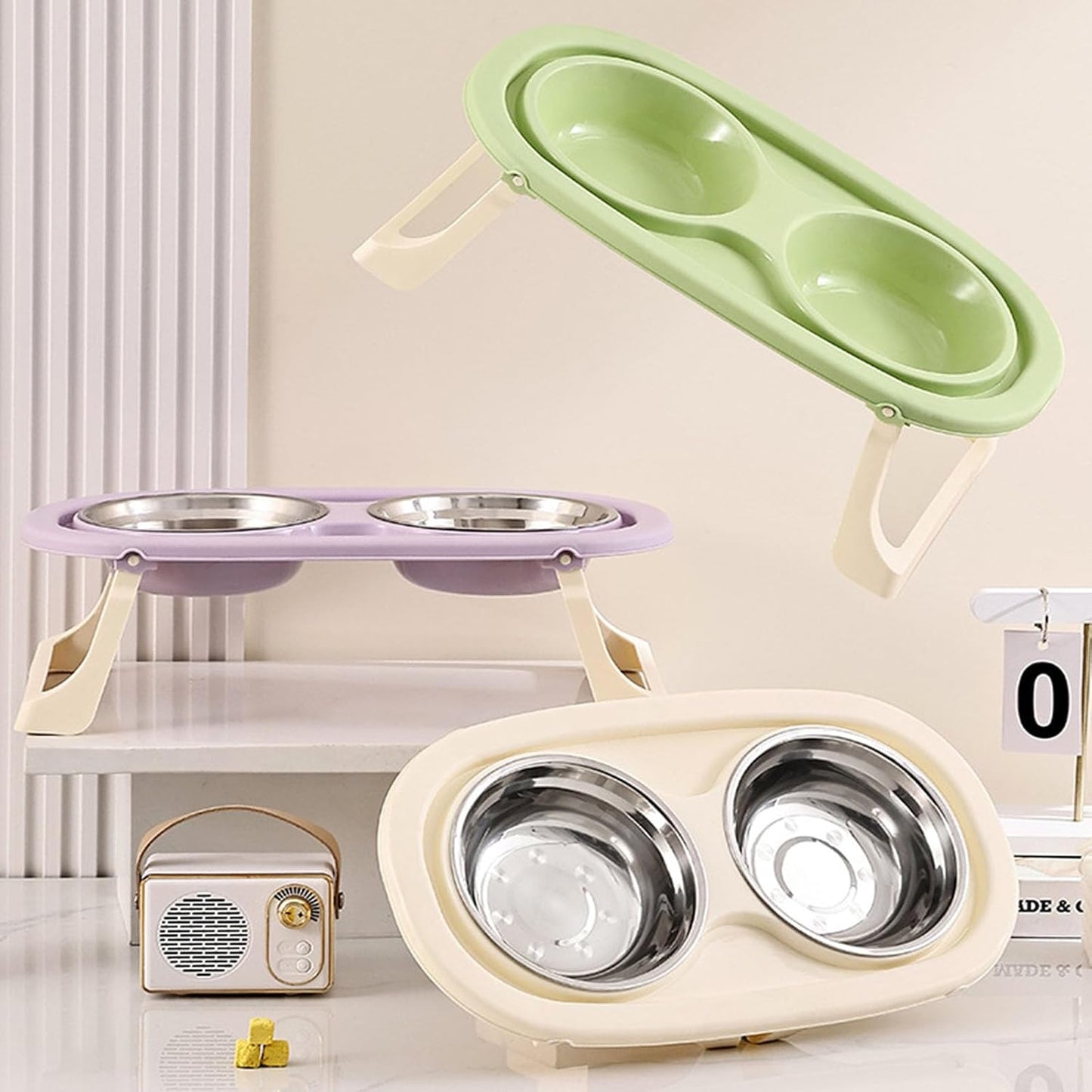 Ergonomic Elevated Dog Bowls with Stable Stand and Double Bowl for Most Breeds Pastel Color Nonslip Cats Food Bowl