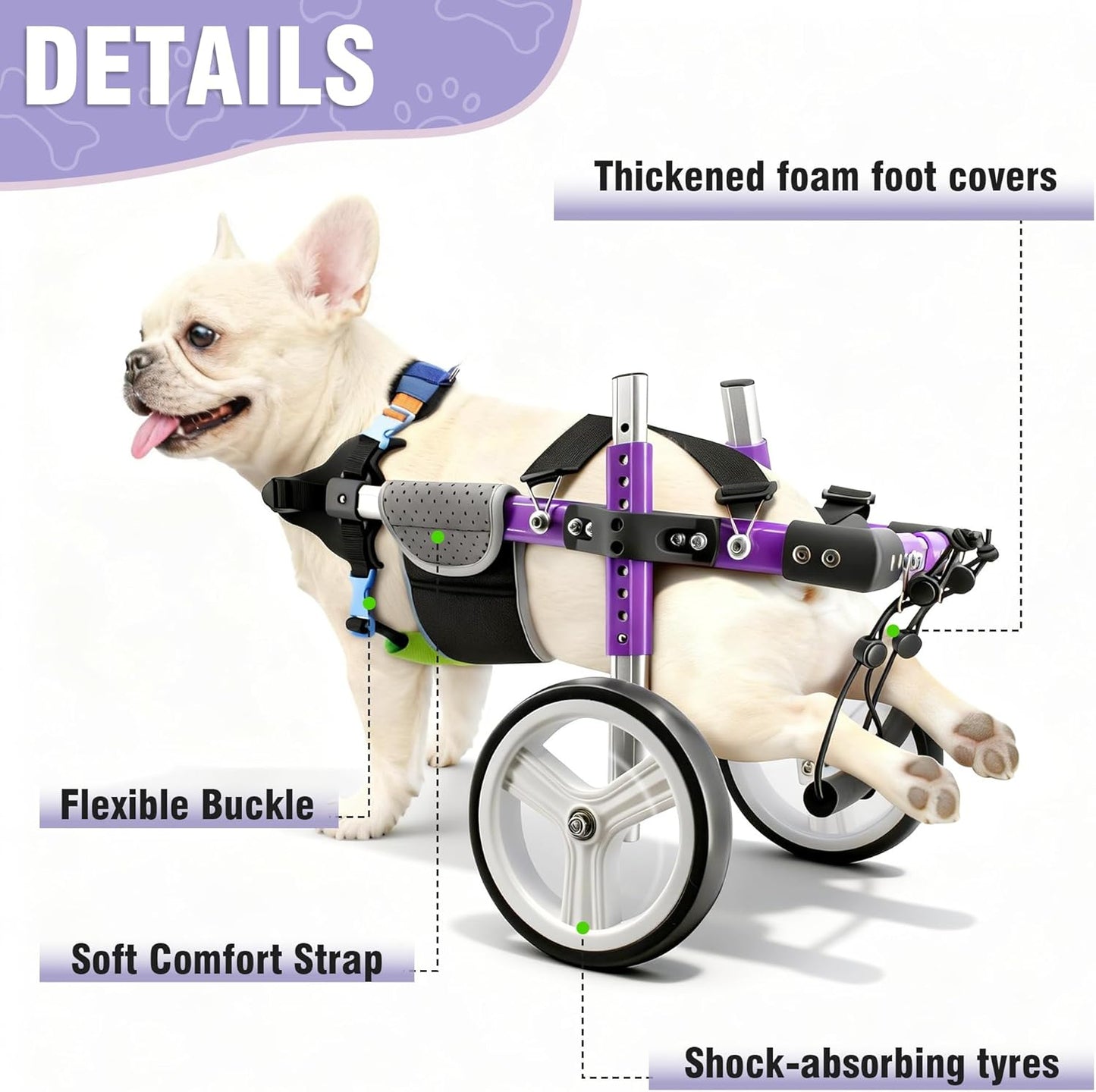 Dog Support Wheelchair for Back Legs Adjustable Dog Mobility Cart for Hind Legs Support Cart for Injured or Paralyzed Dogs