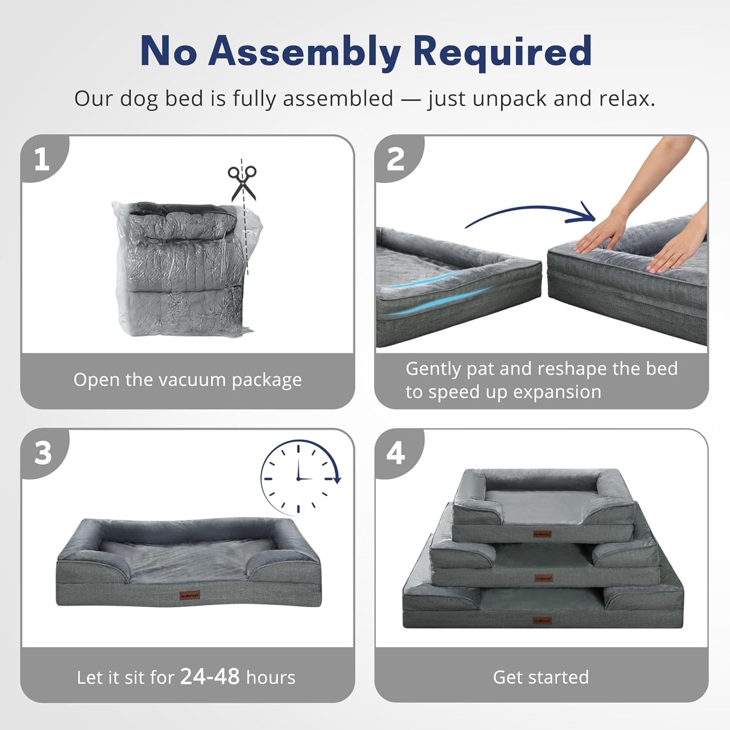Orthopedic Dog Beds for Large Sized Dogs, Waterproof Memory Foam Big Size Pet Bed with Sides,Comfort Thick Egg-Crate Foam,Dog Couch Bed,Washable Cover & Non-Slip Bottom,Grey