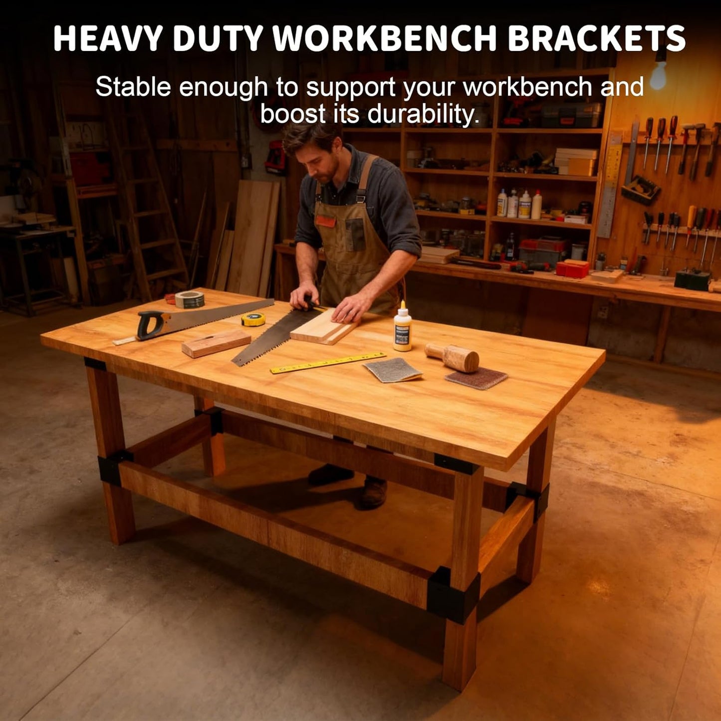 Workbench Corner Brackets Kits, Heavy Duty Steel 2x4 Corner Brackets for Work Table, DIY Custom Workbench, Garage Shelves (Black-8 Pack)