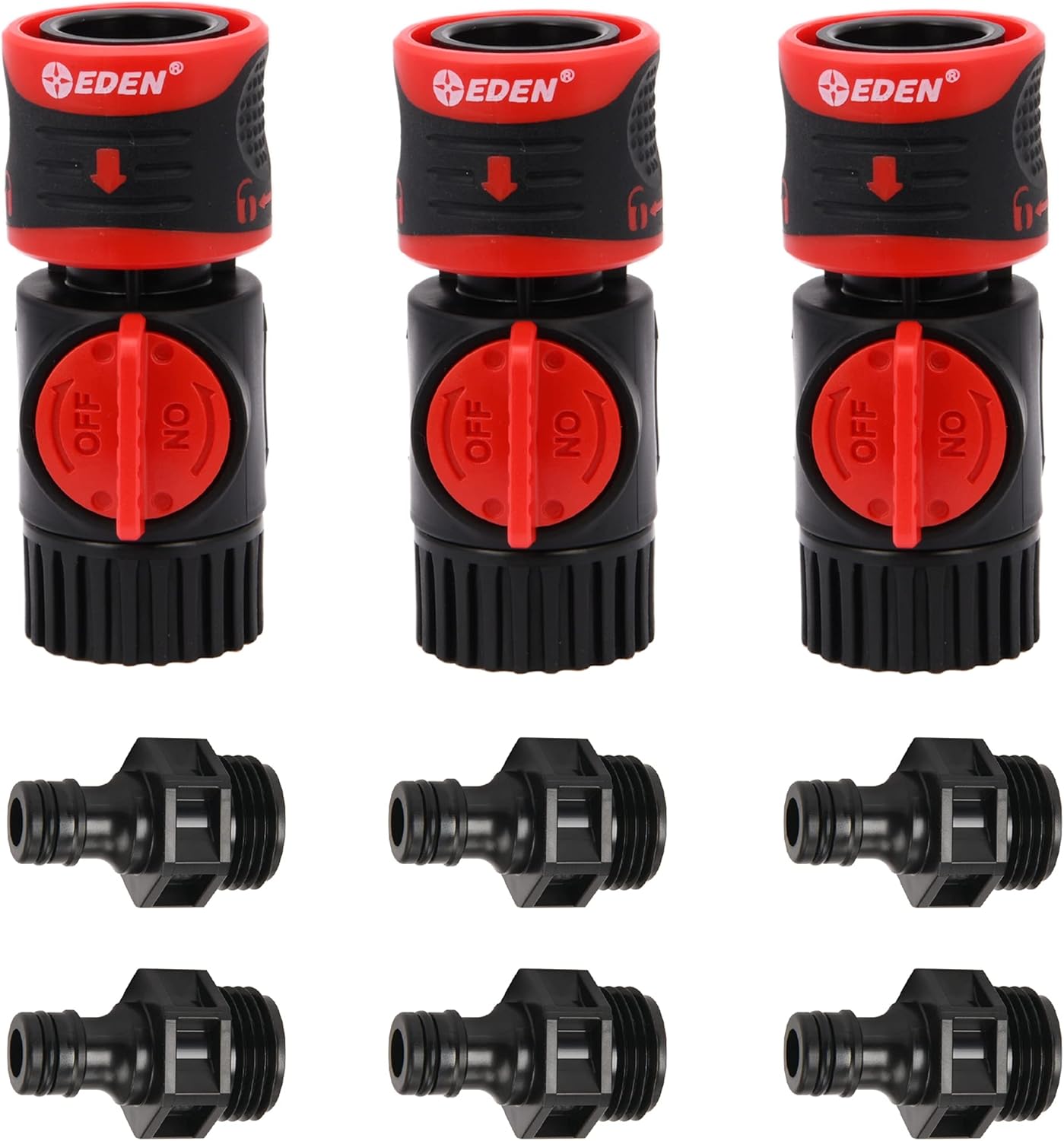 Eden 93218 Premium Garden Hose Quick Connect Kit | 9-Piece / 3-Pair Snap & Lock Fittings and Adapters with Water Stop, Flow Control, Secure Twist-Lock Design