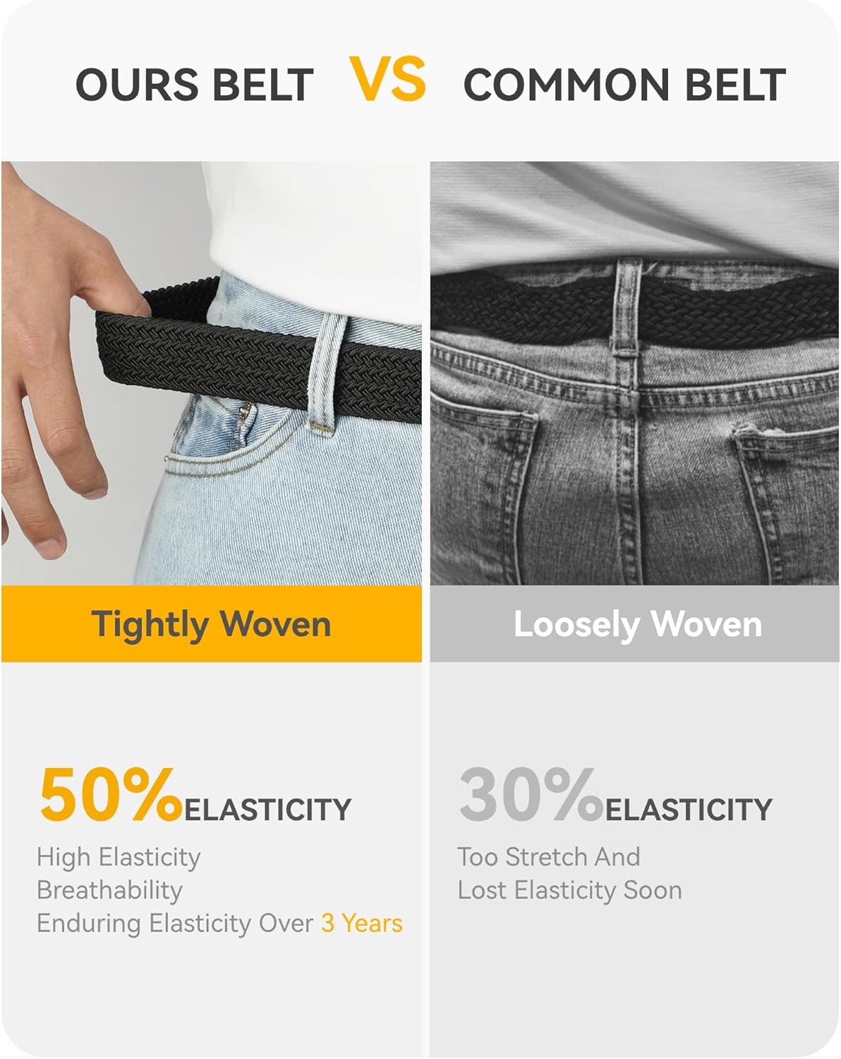 CHAOREN Mens Belt - Braided Stretch Golf Belt for Men 1 3/8"- Gift for Golf Pants Casual Shorts Jeans