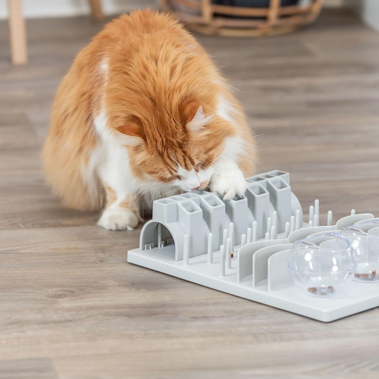 Trixie Cat Activity Fun Board XXL Strategy Game – 5-Level Treat Puzzle for Mental Stimulation – Slow Feeder Enrichment Toy for Indoor Cats with Big Paws – Gray, 15.7 x 11.8 x 4 in