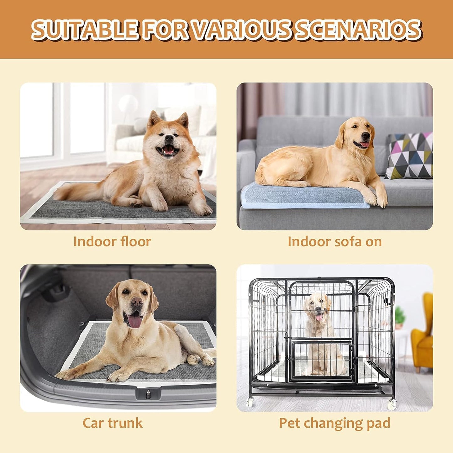 Charcoal Puppy Pads with Adhesive Tape, Dog Pee Pads Extra Large 28" x 34" - 30 Count, Potty Pads for Dogs for Odor-Control & Leakproof, Disposable Pet Pads for Puppies, Dogs & Cats, Black
