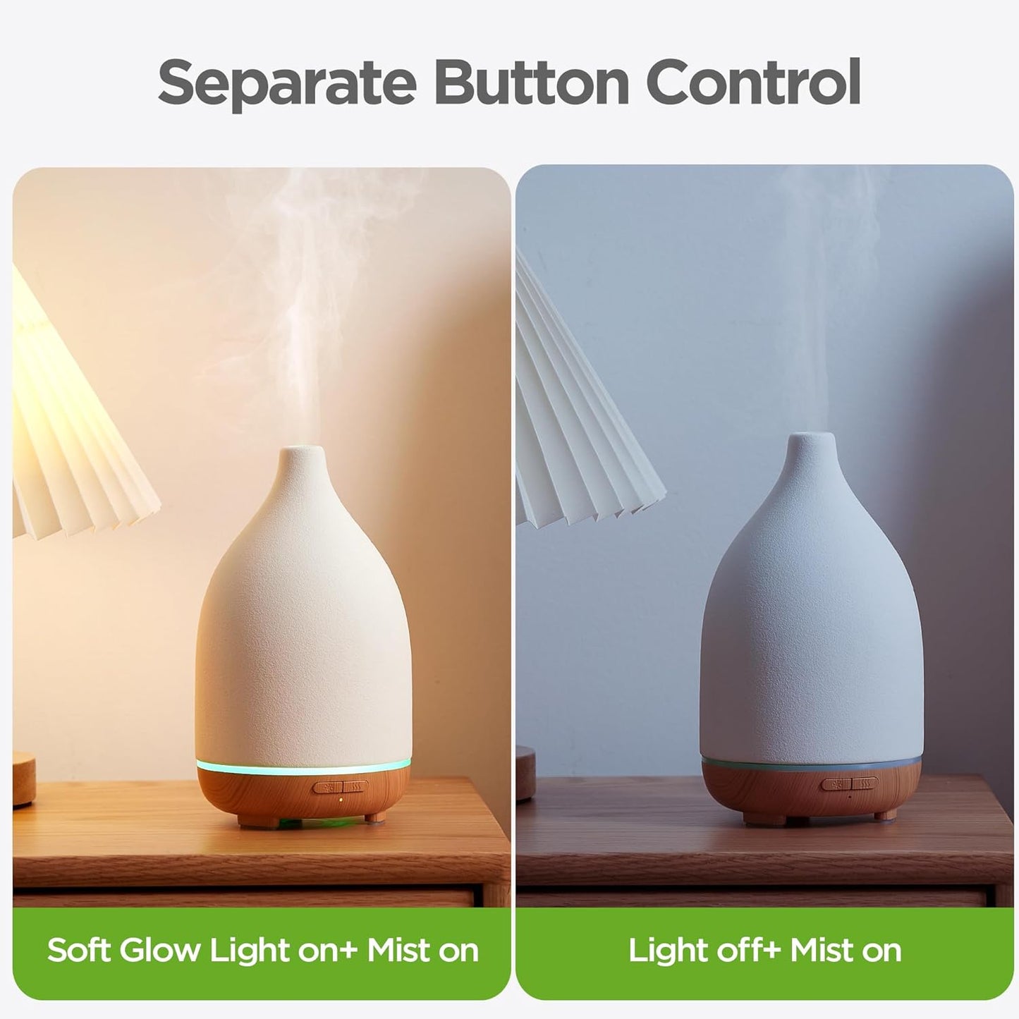 InnoGear Oil Diffuser, 150ML Ceramic Diffuser for Essential Oils Handcrafted Aromatherapy Diffuser Ultrasonic Cool Mist Humidifier with 2 Mist Modes Waterless Auto Off for Room Office, White