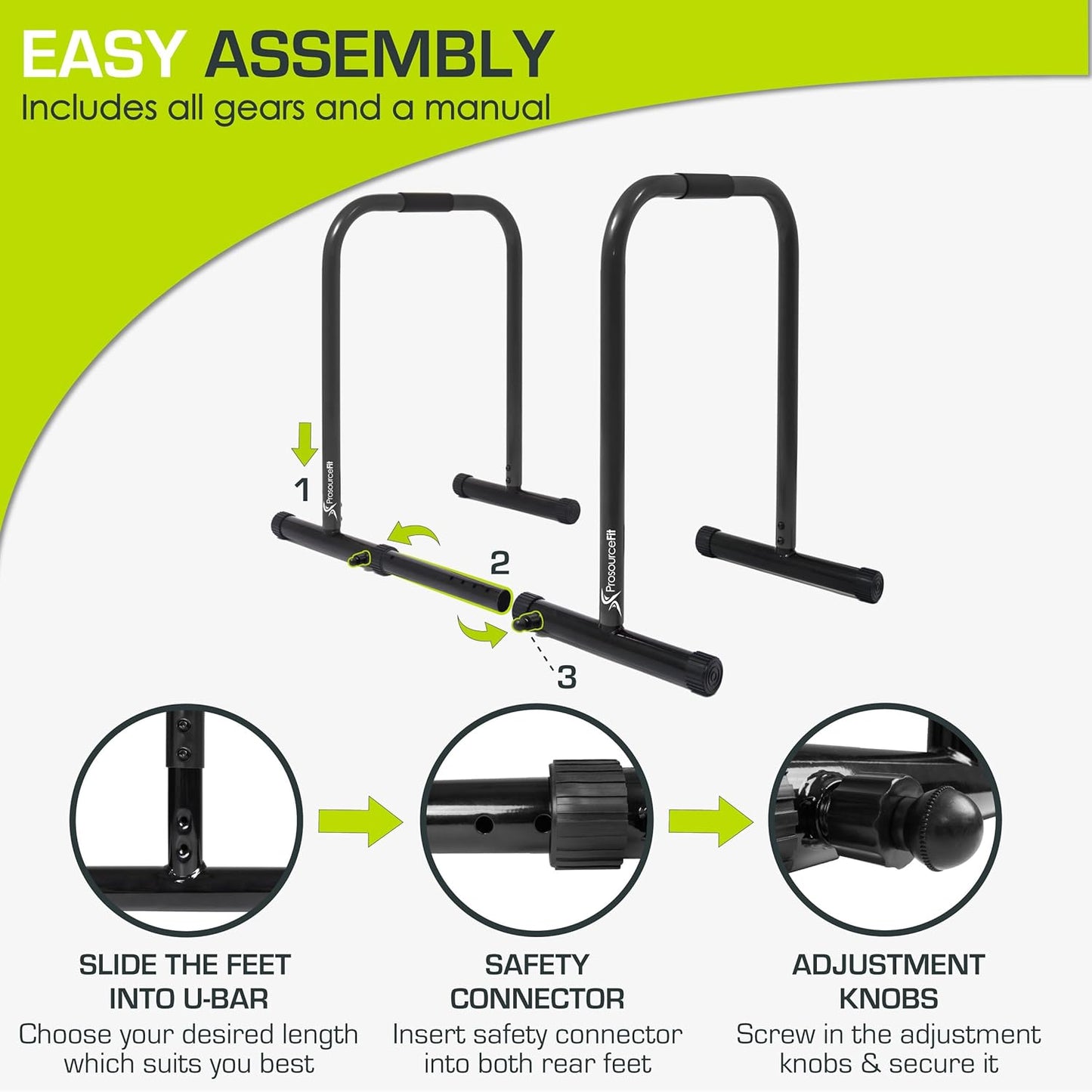 ProsourceFit Dip Stand Station, Heavy Duty Ultimate Body Press Bar with Safety Connector for Tricep Dips