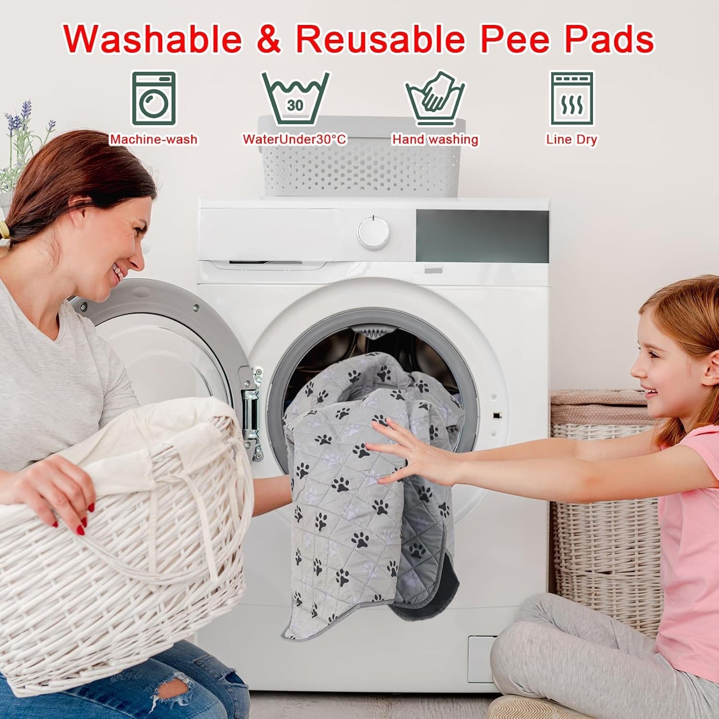 JERIA 2 Pack 72"x 72" Waterproof Non Slip Wee Wee pad，Reusable Washable Pee Pads for Dogs，Absorbent and Leakproof Training Mats for Potty, Bed, Sofa, Potty Training