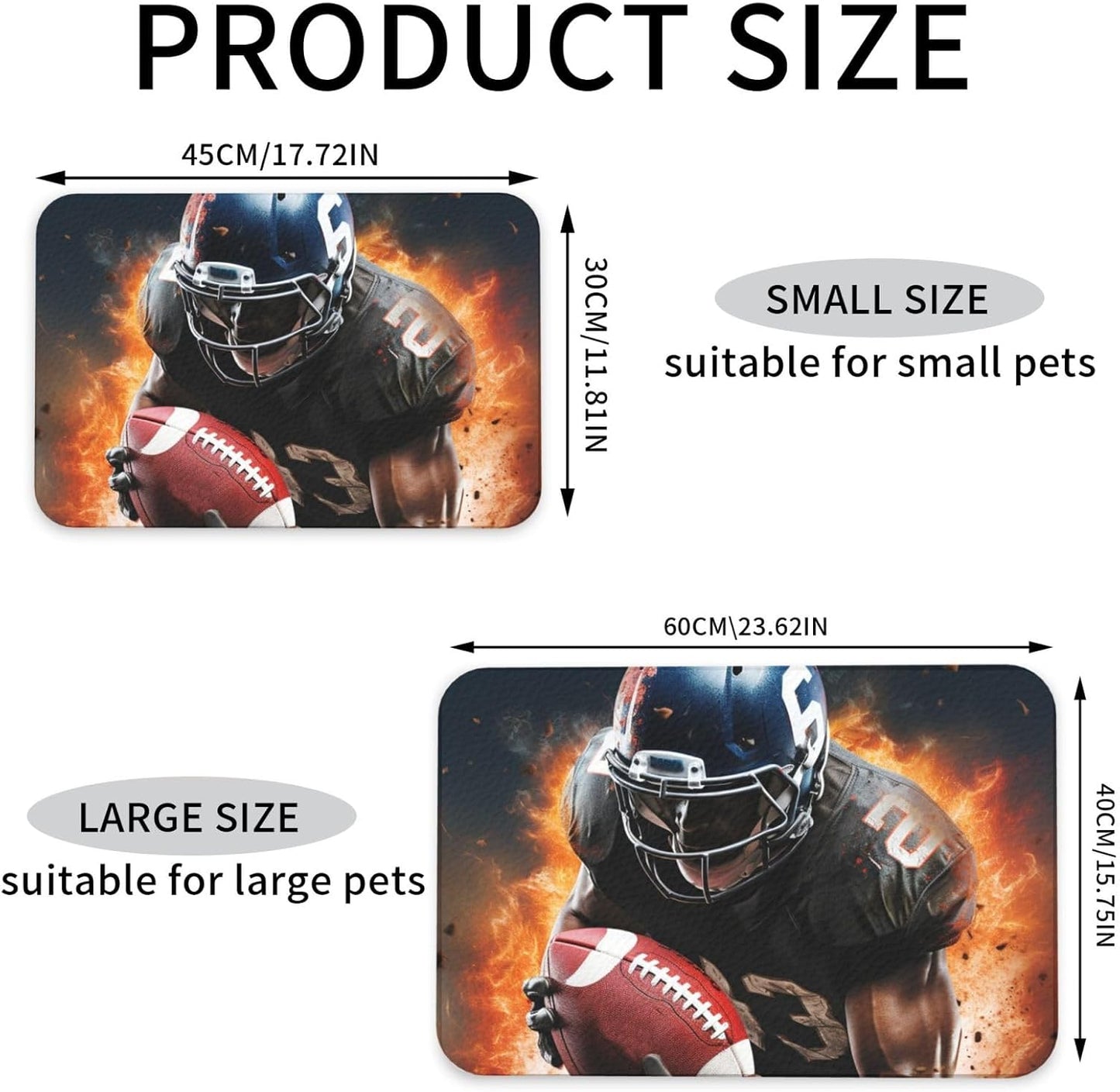 Cool American Football Pet Feeding Mat 40x60cm Absorbent Leather Dog Cat Food Mats Non-Slip Dog Bowl Mats for Food and Water, Quick Dry Pets Placemats for Cats and Dogs Water Bowl